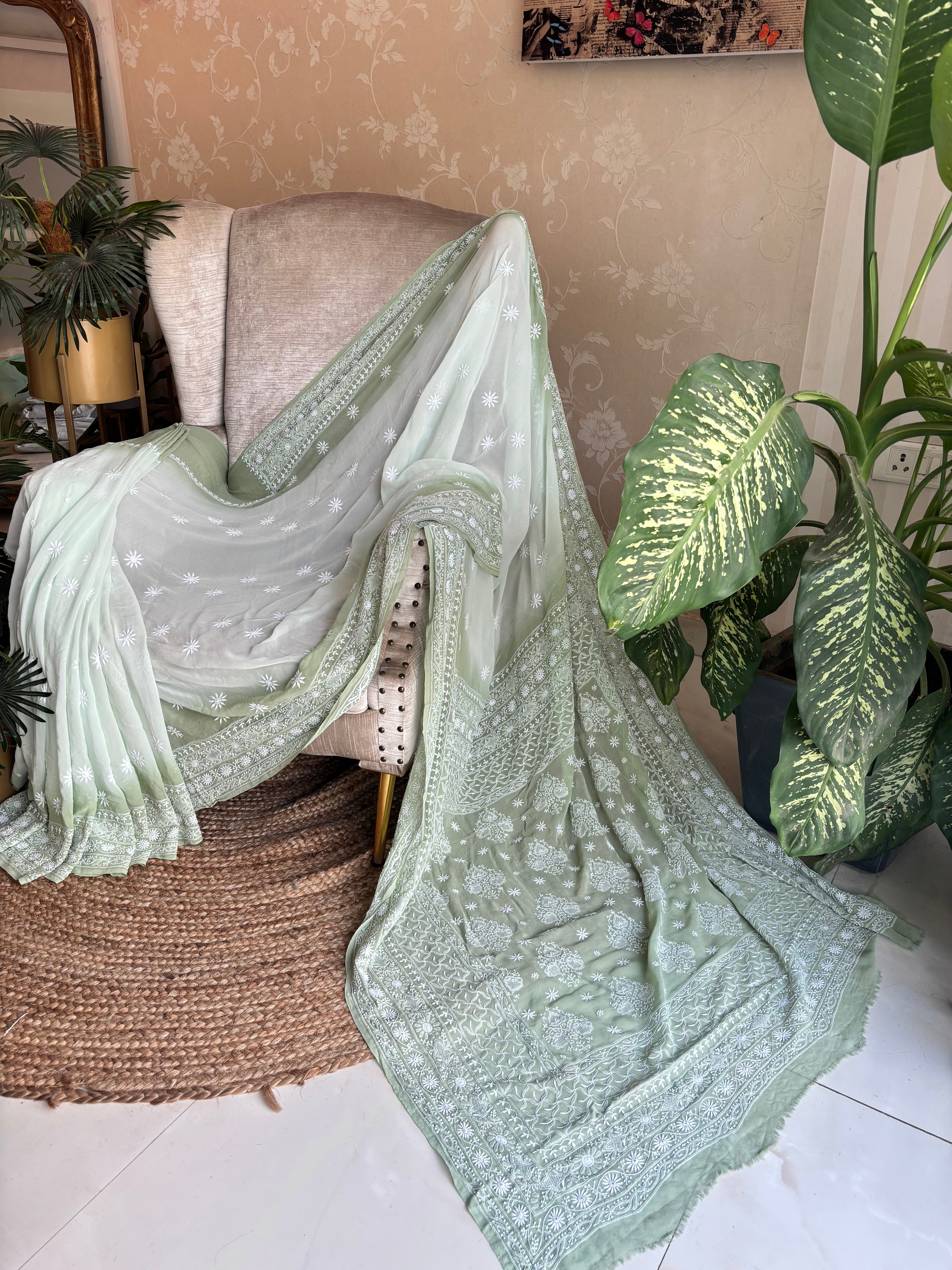 Green Ombre Pure and Premium Georgette saree