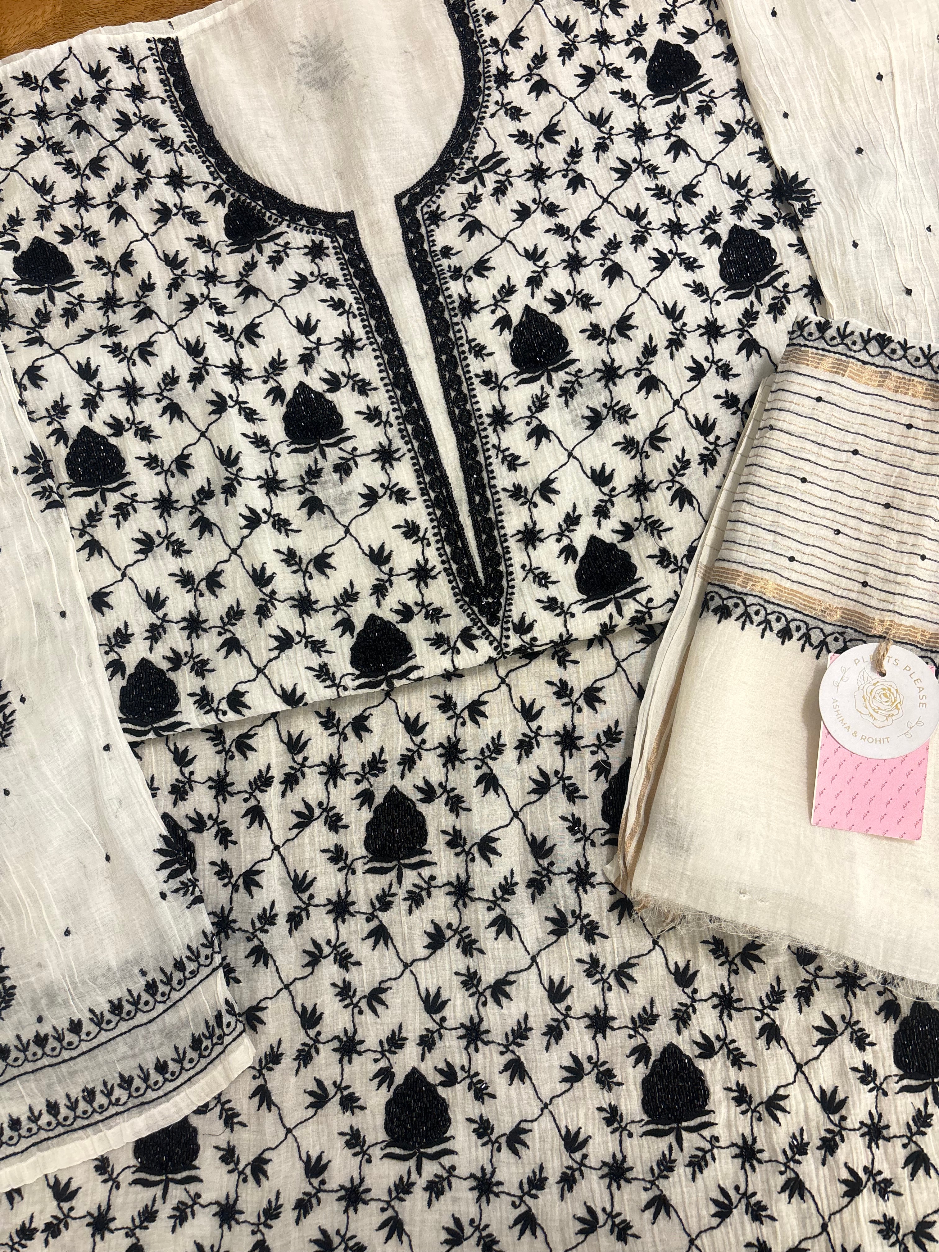 Dyeable Black & White  Chikankari Kurta &Dupatta