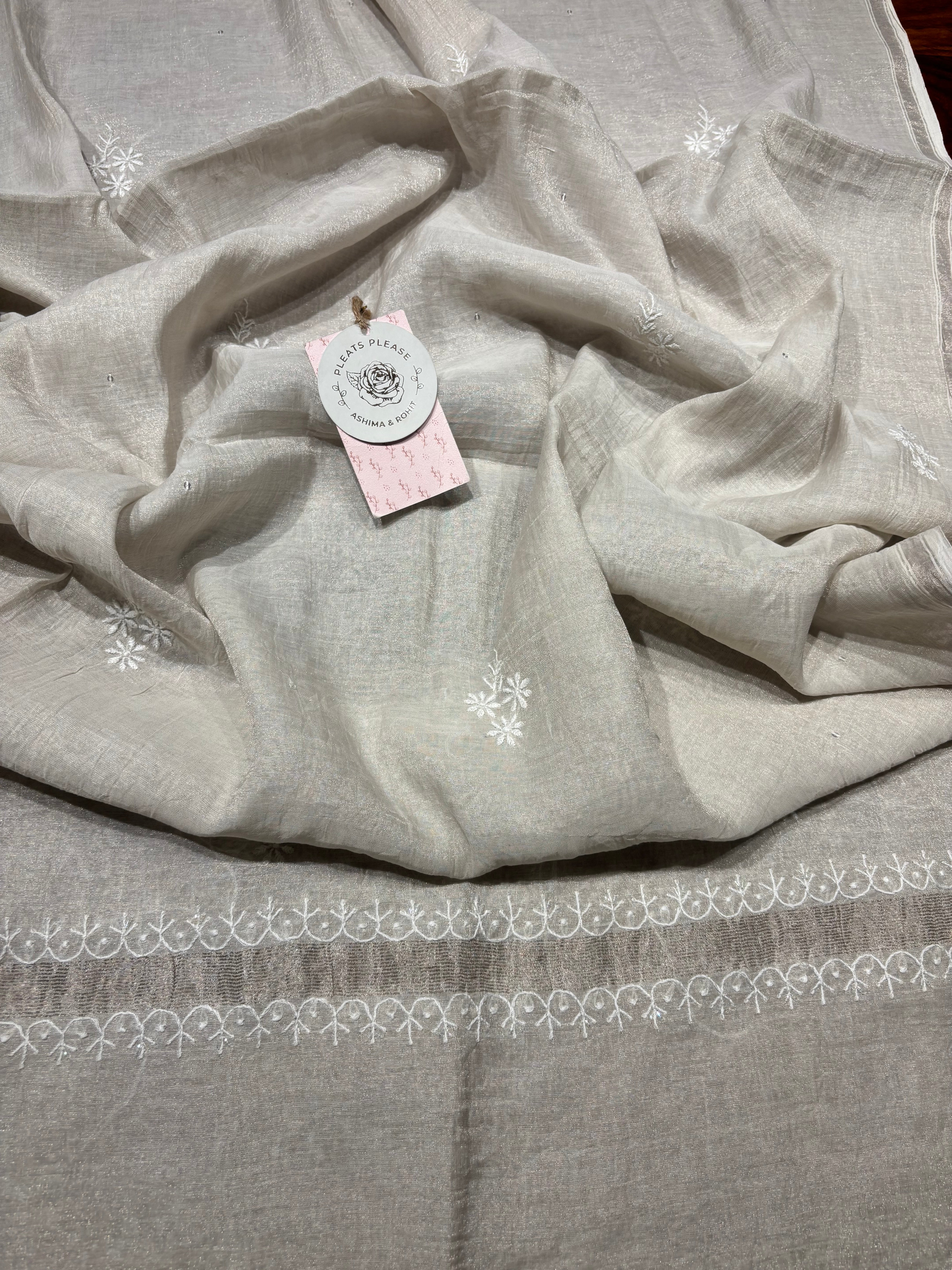 Dyeable Silver Tissue Chikankari Kurta and Dupatta Set