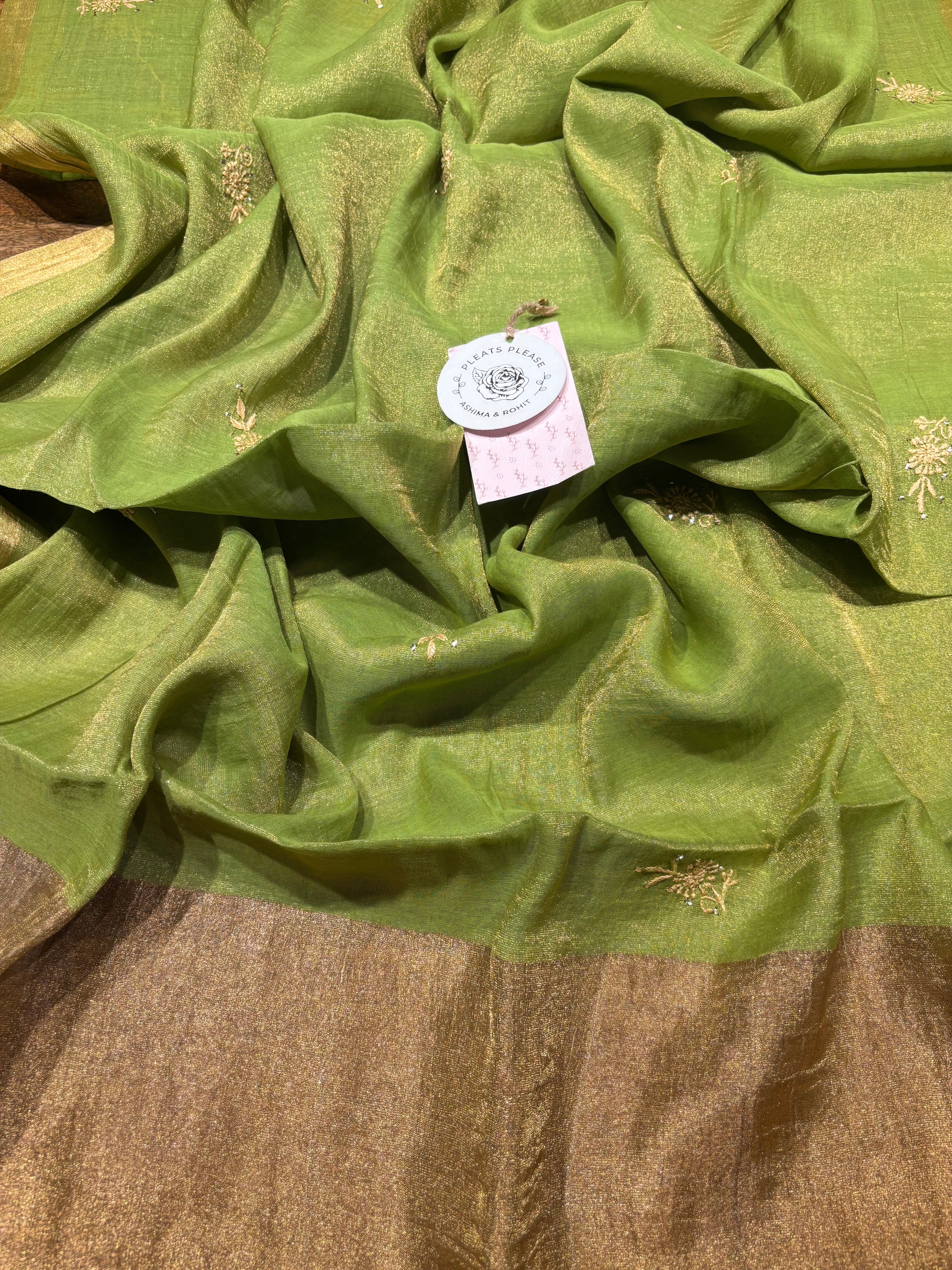Green Pure Tissue Chikankari Kalidar Kurta and Dupatta set