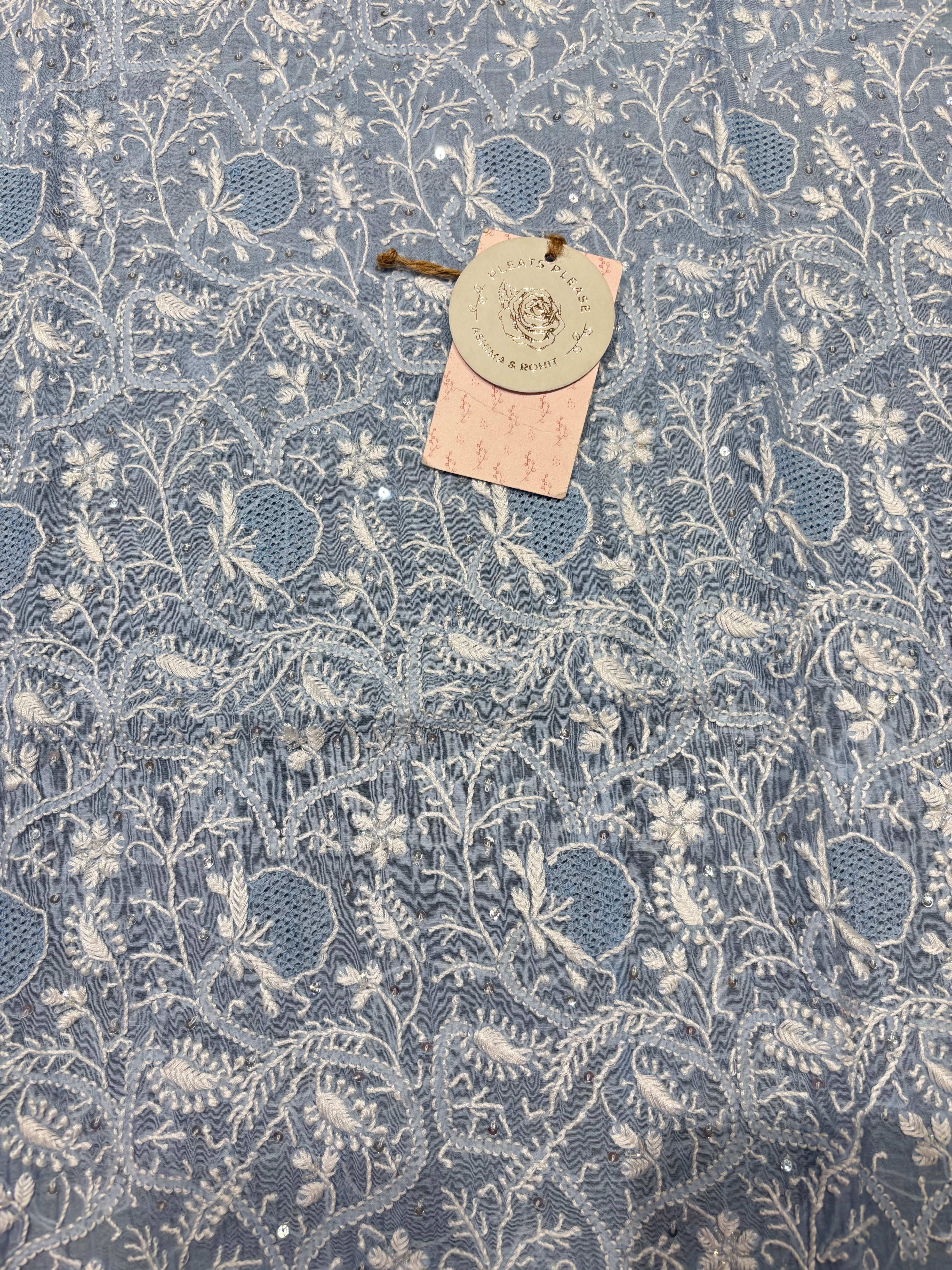 Powder Blue Chanderi Mul Chikankari Kurta & Dupatta Set