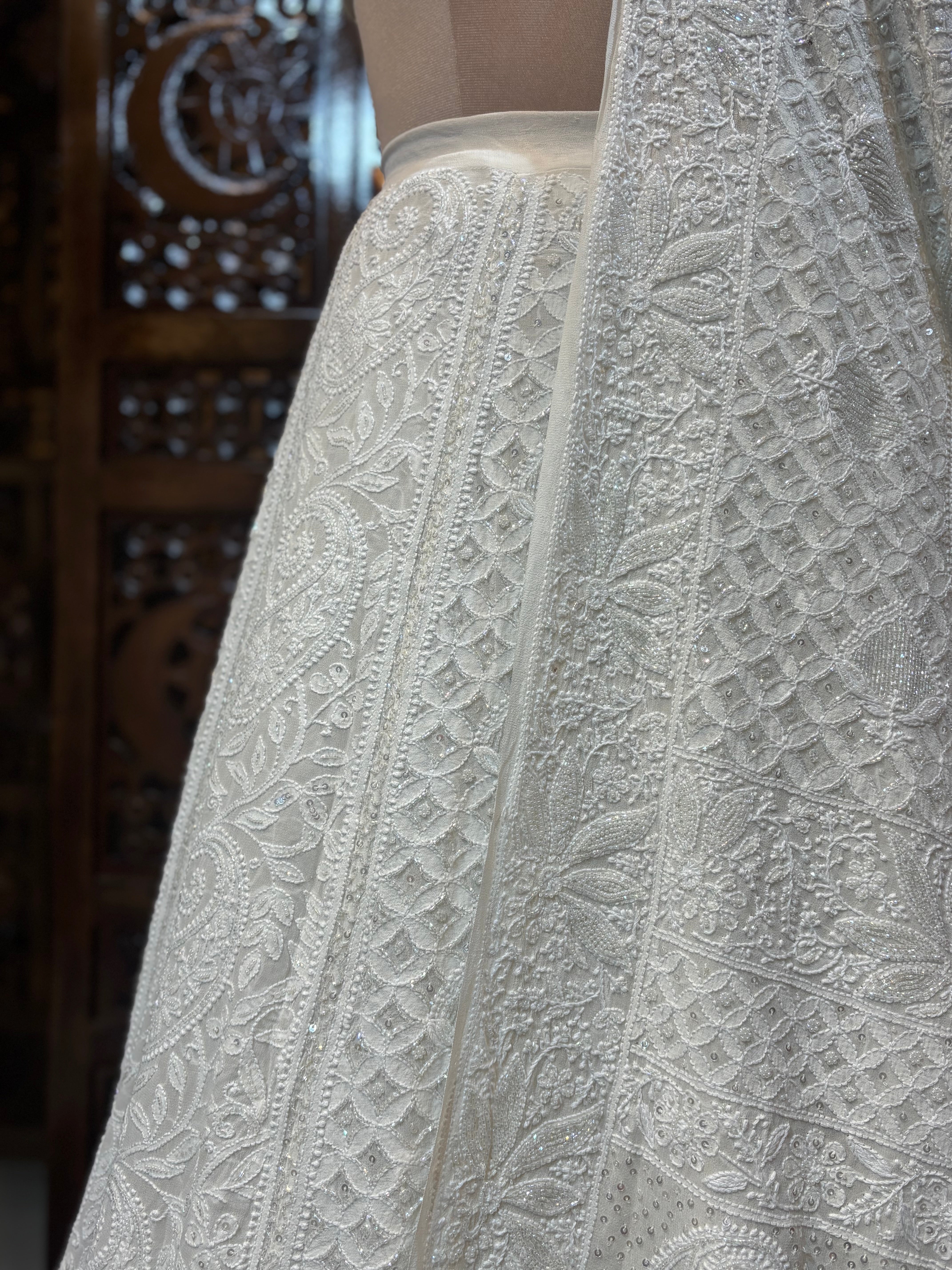 Dyeable Pure Georgette Chikankari Lehenga - Pleats PleaseChikankari