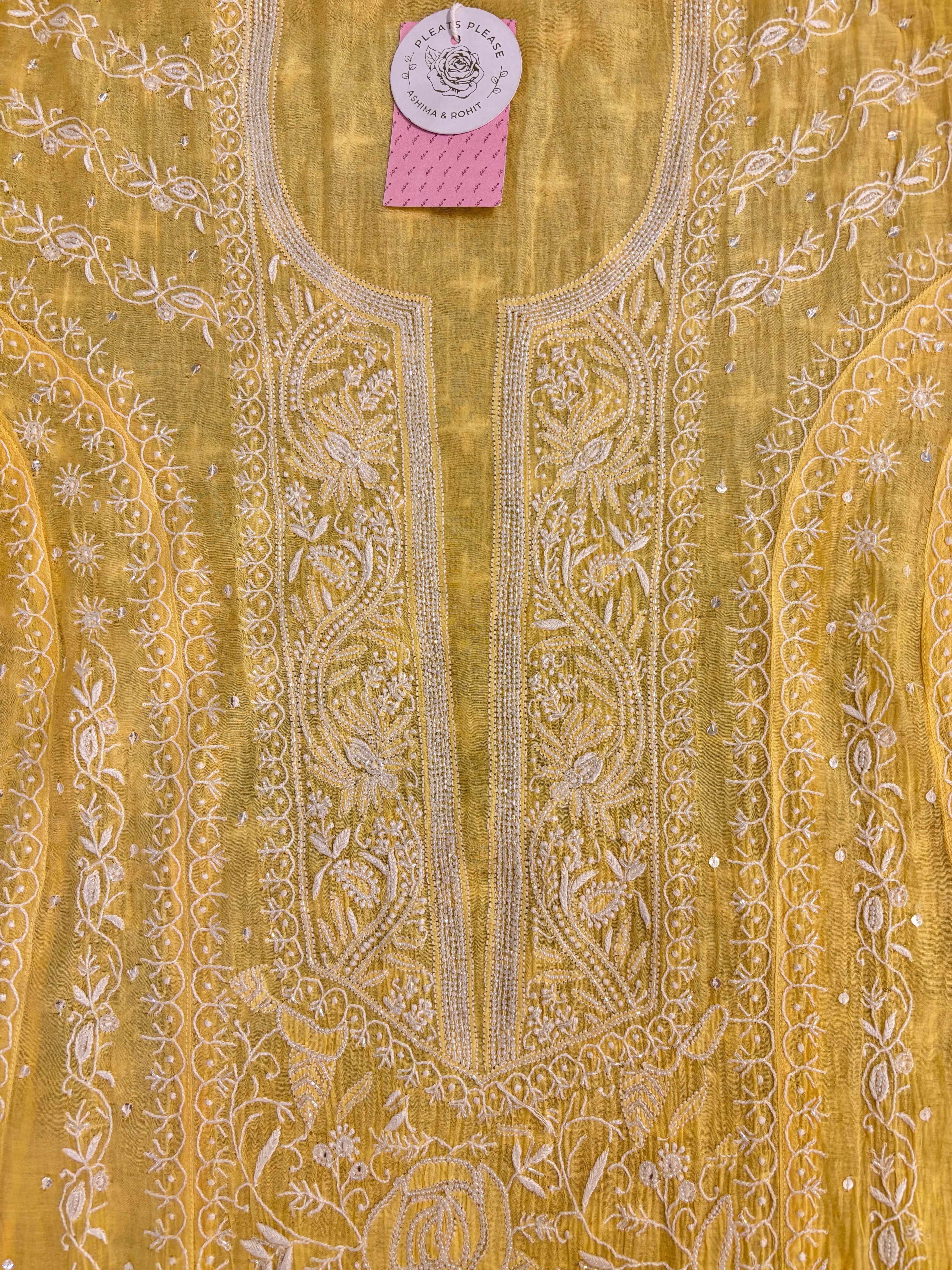 Yellow Chanderi Mul Chikankari Anarkali & Dupatta Set