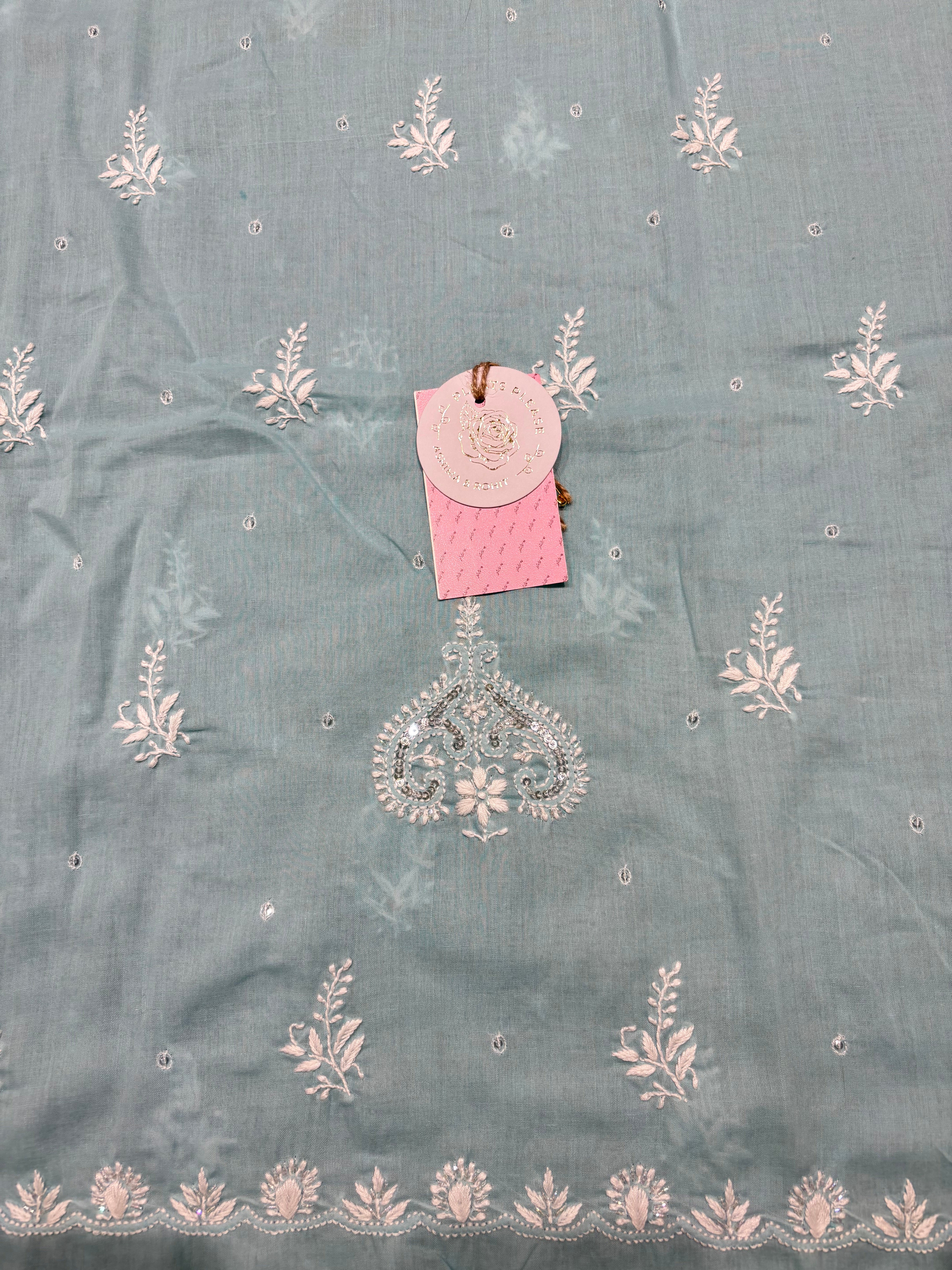 Powder Blue Mulmul Chikankari Kurta Fabric