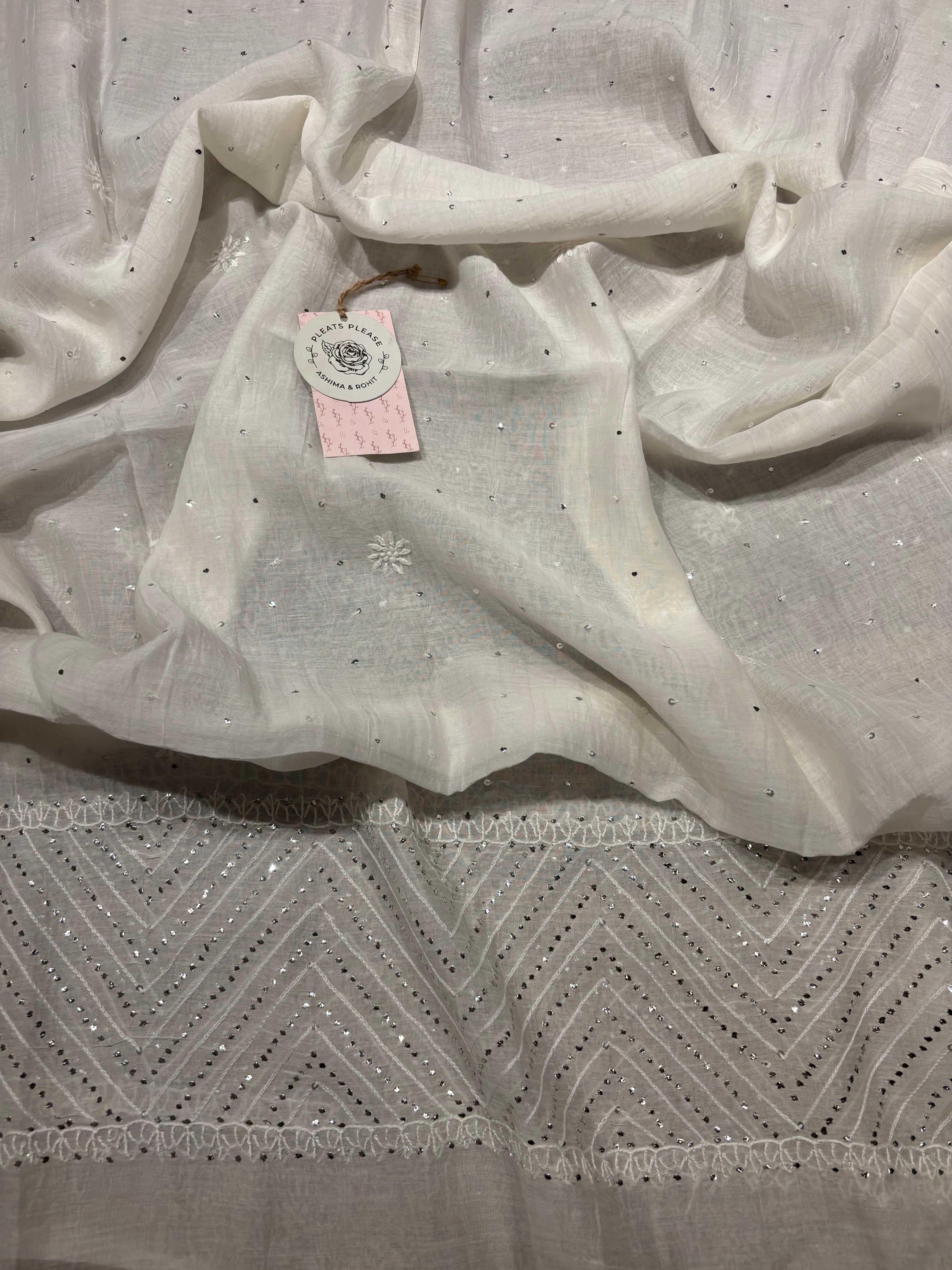 Dyeable Pure Chanderi Mul Chikankri Anarkali and Dupatta set