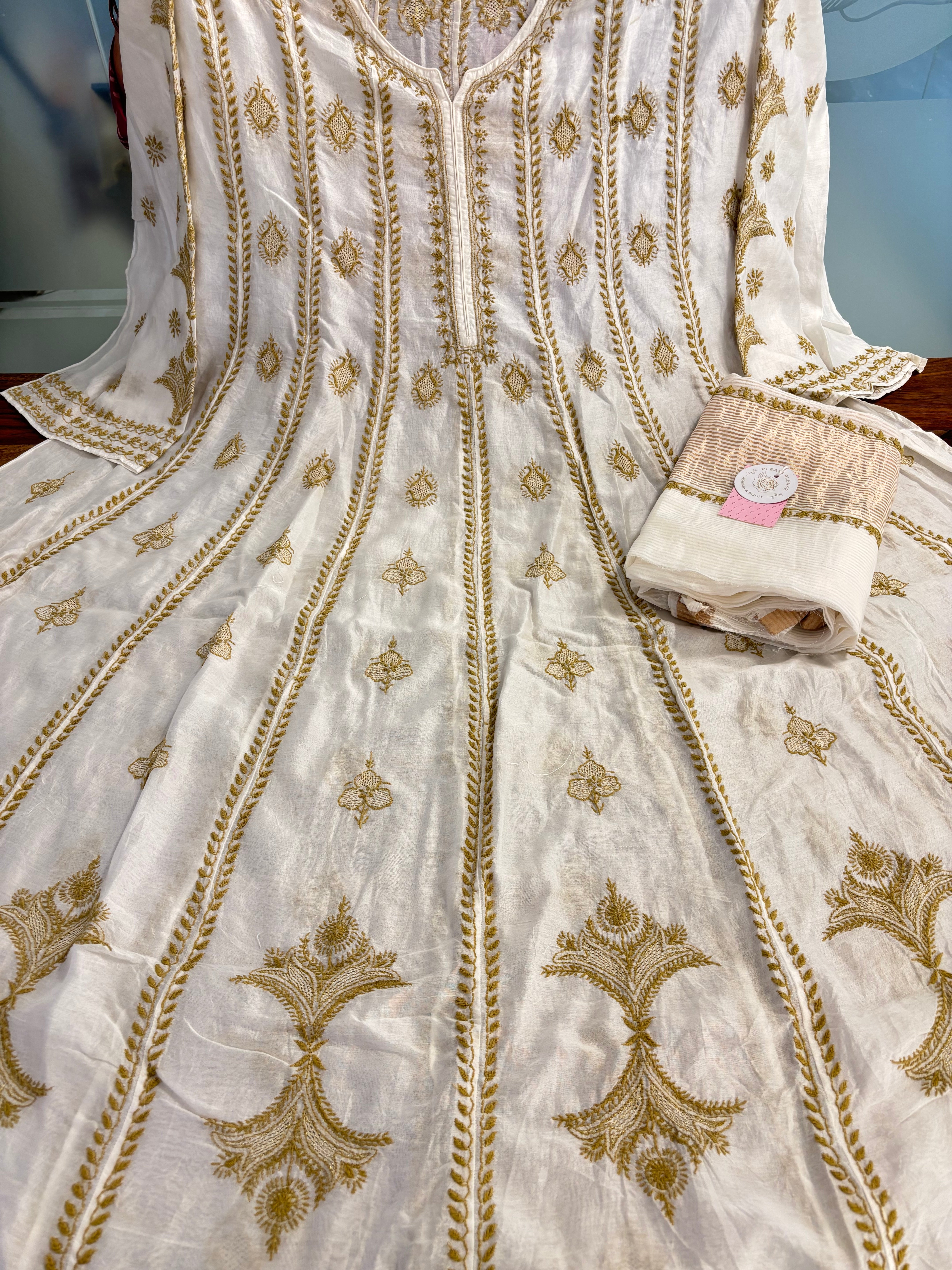 Dyeable Chanderi Chikankari Anarkali & Dupatta Set - Pleats PleaseChikankari