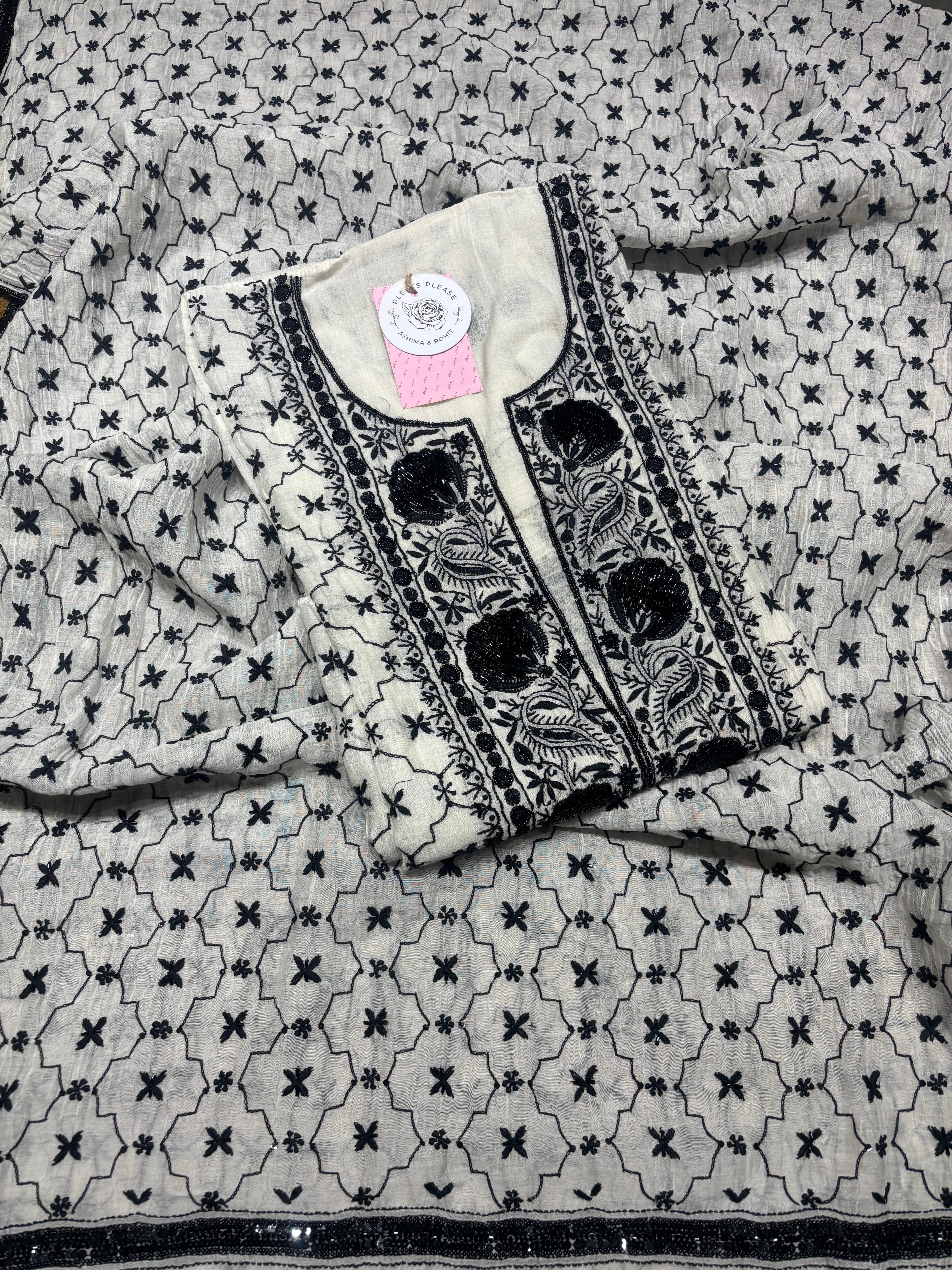 Dyeable Chanderi Mul Chikankari Kurta & Dupatta