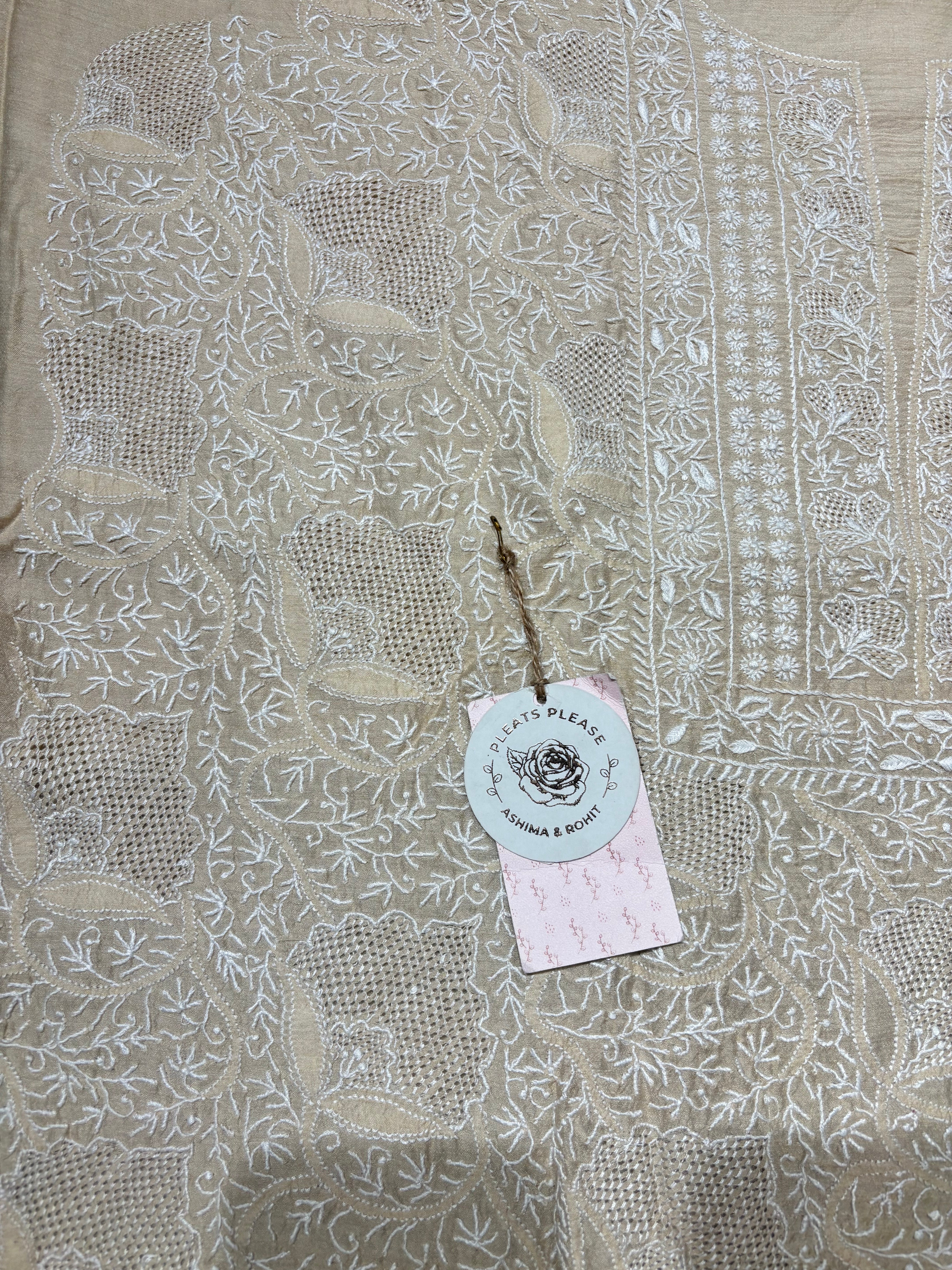 Dyeable Monga Silk Chikankari Kurta and Dupatta Set