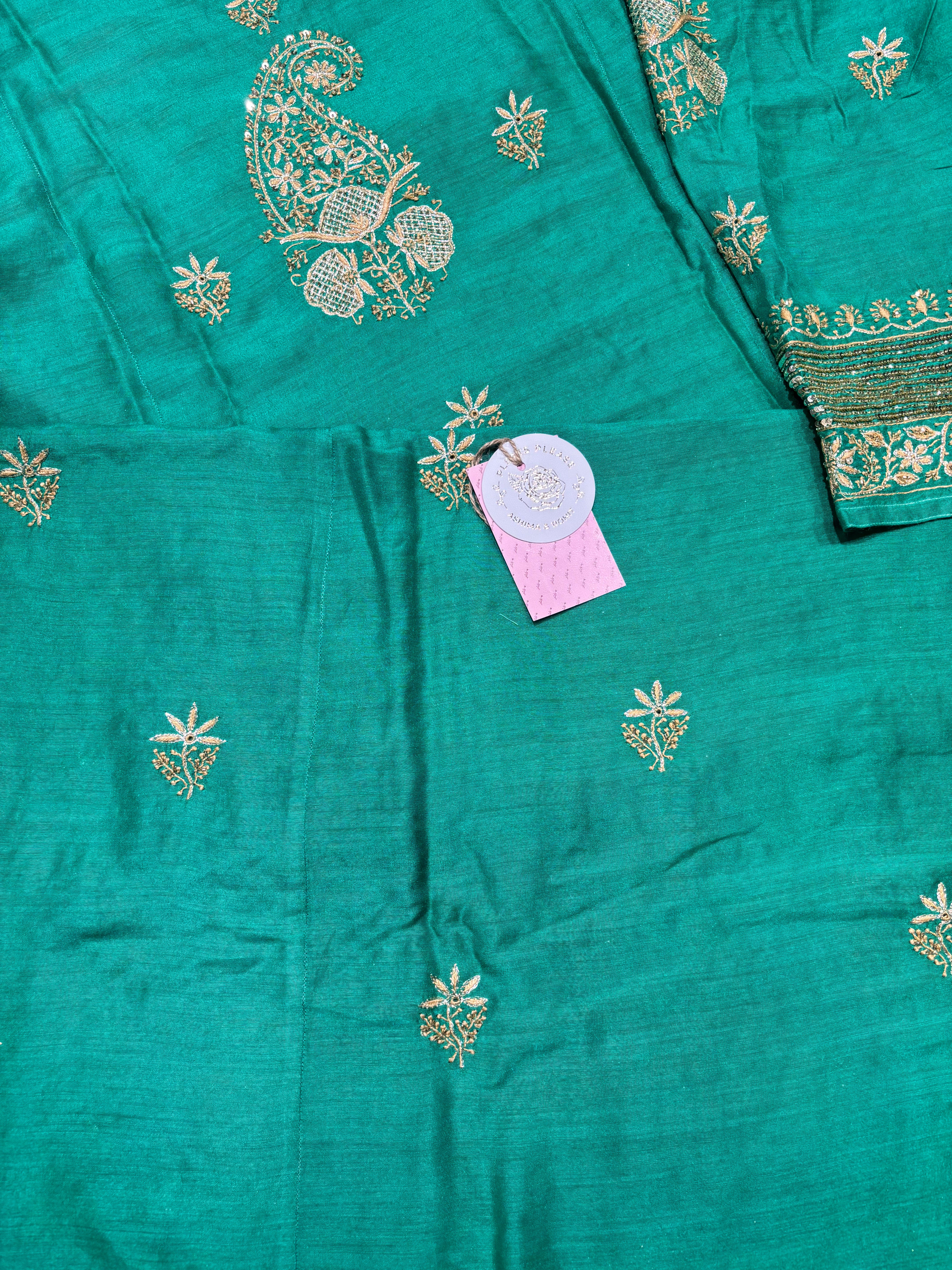 Green Monga Silk Chikankari Kurta and Dupatta