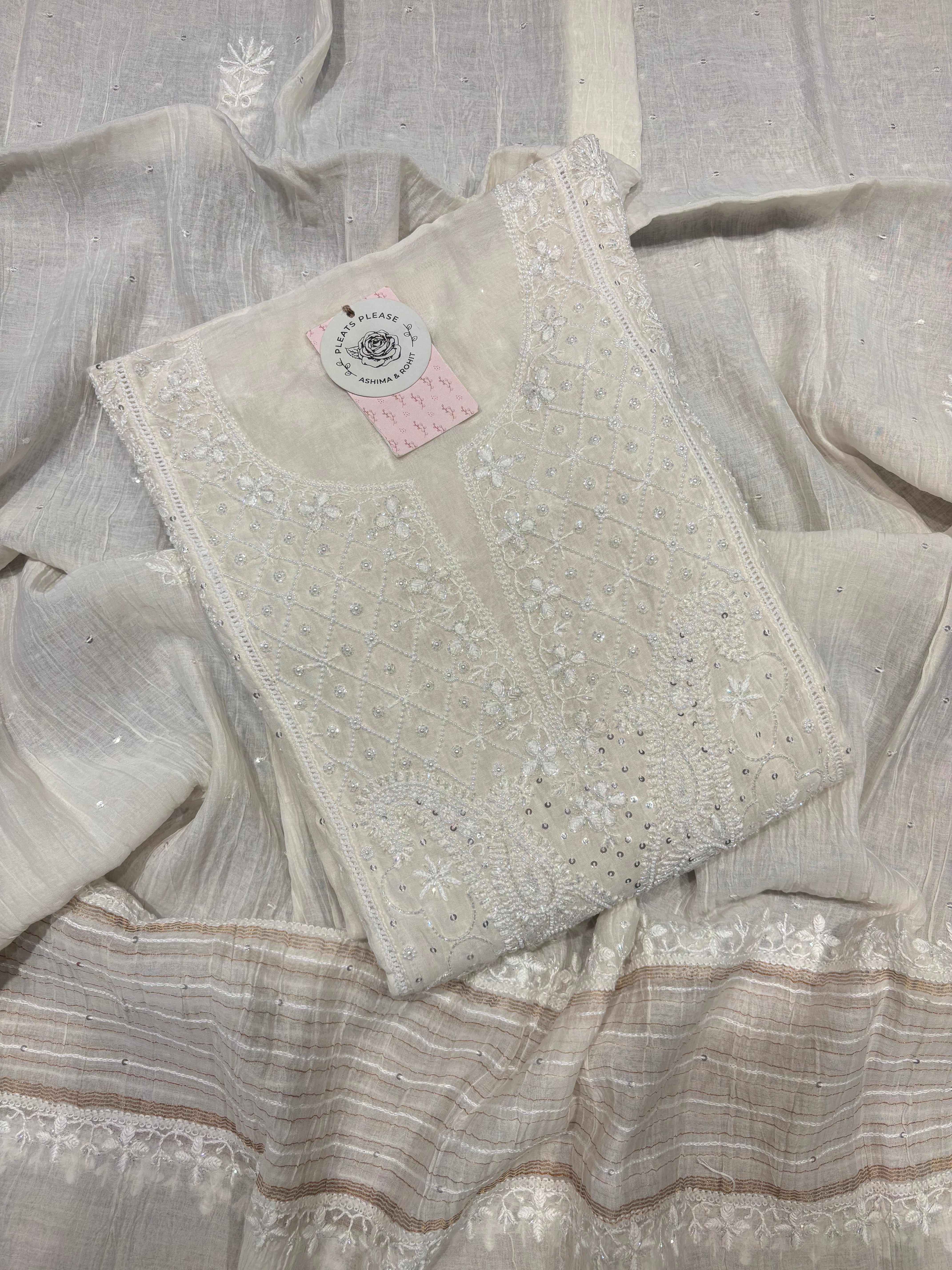 Dyeable Chanderi Mul Chikankari Kurta & Dupatta Set