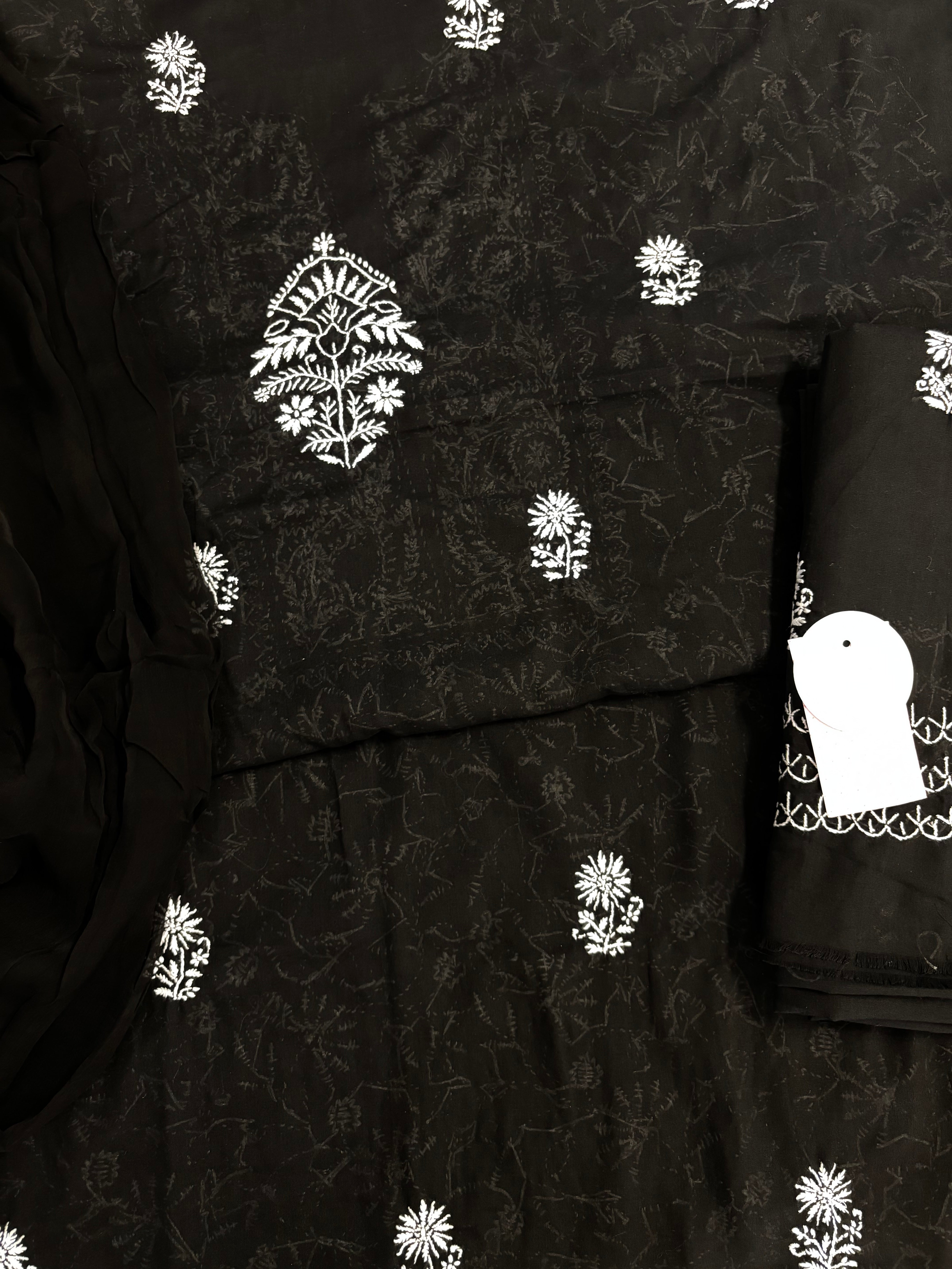 Black Cotton Chikankari Kurta, Dupatta With Bottom