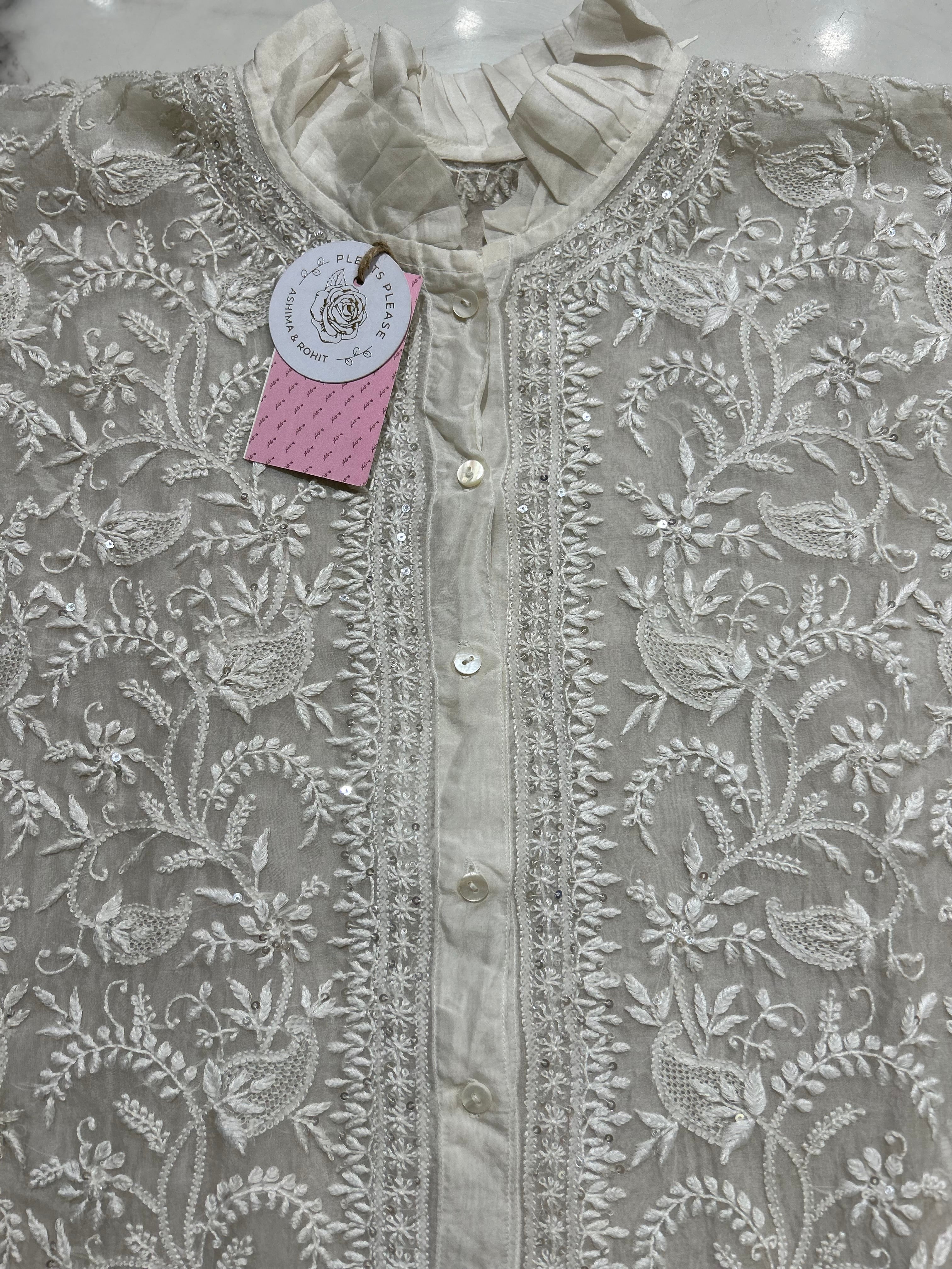Dyeable Pure Organza Chikankari Shirt