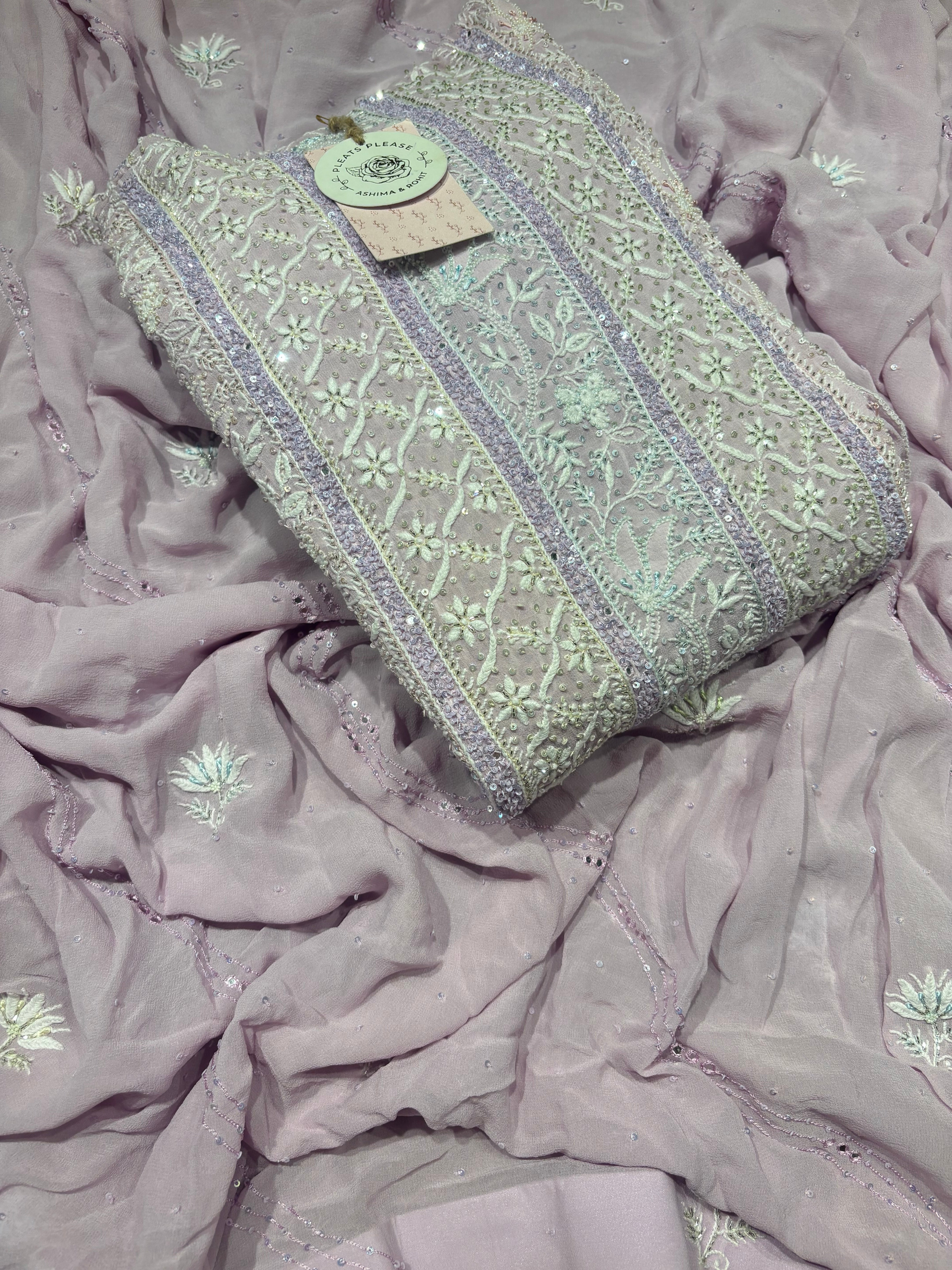 Lilac Pure Georgette Chikankari Anarkali and Dupatta set