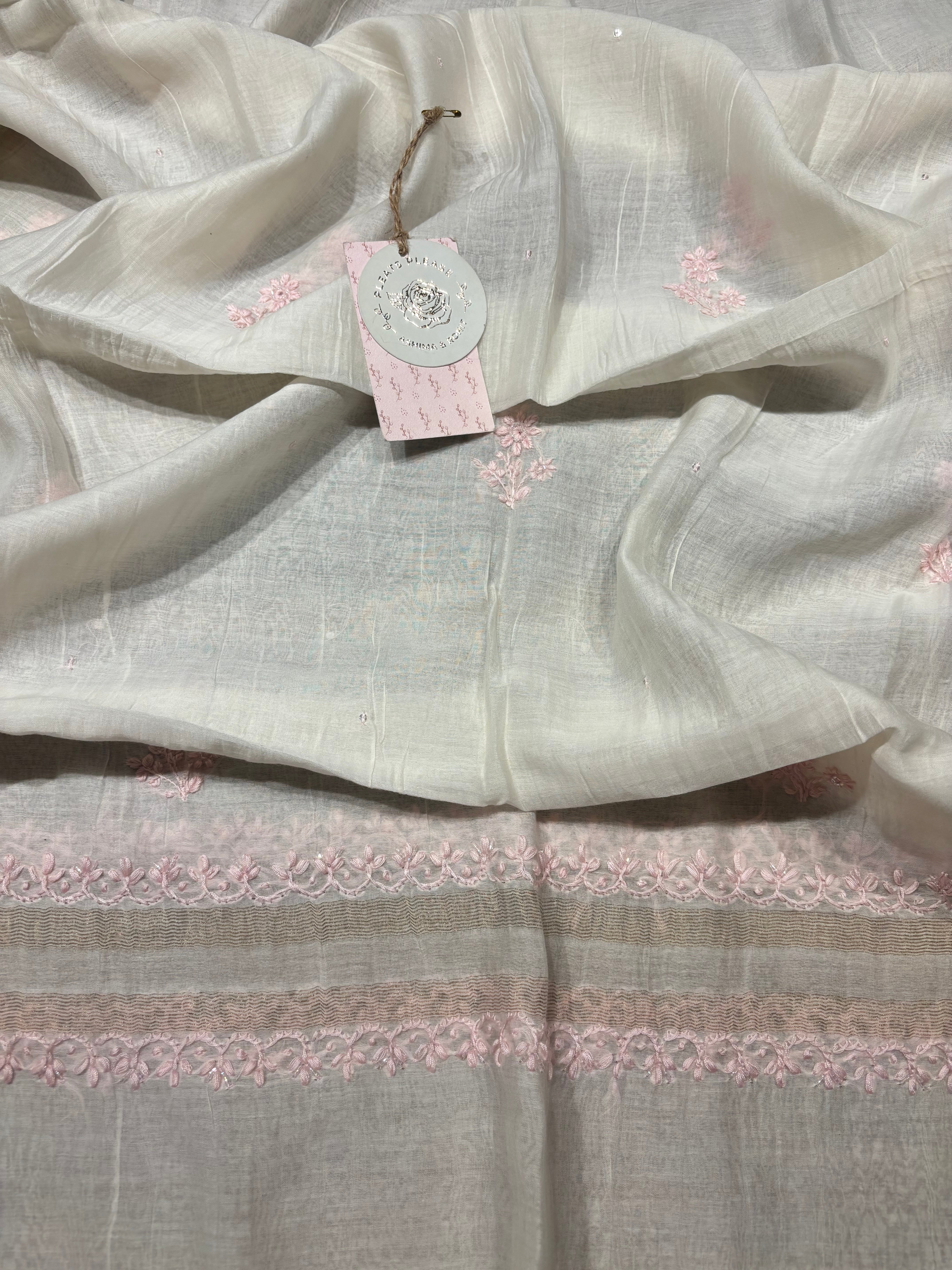 Dyeable Chanderi Mul Chikankari Kurta and Dupatta set