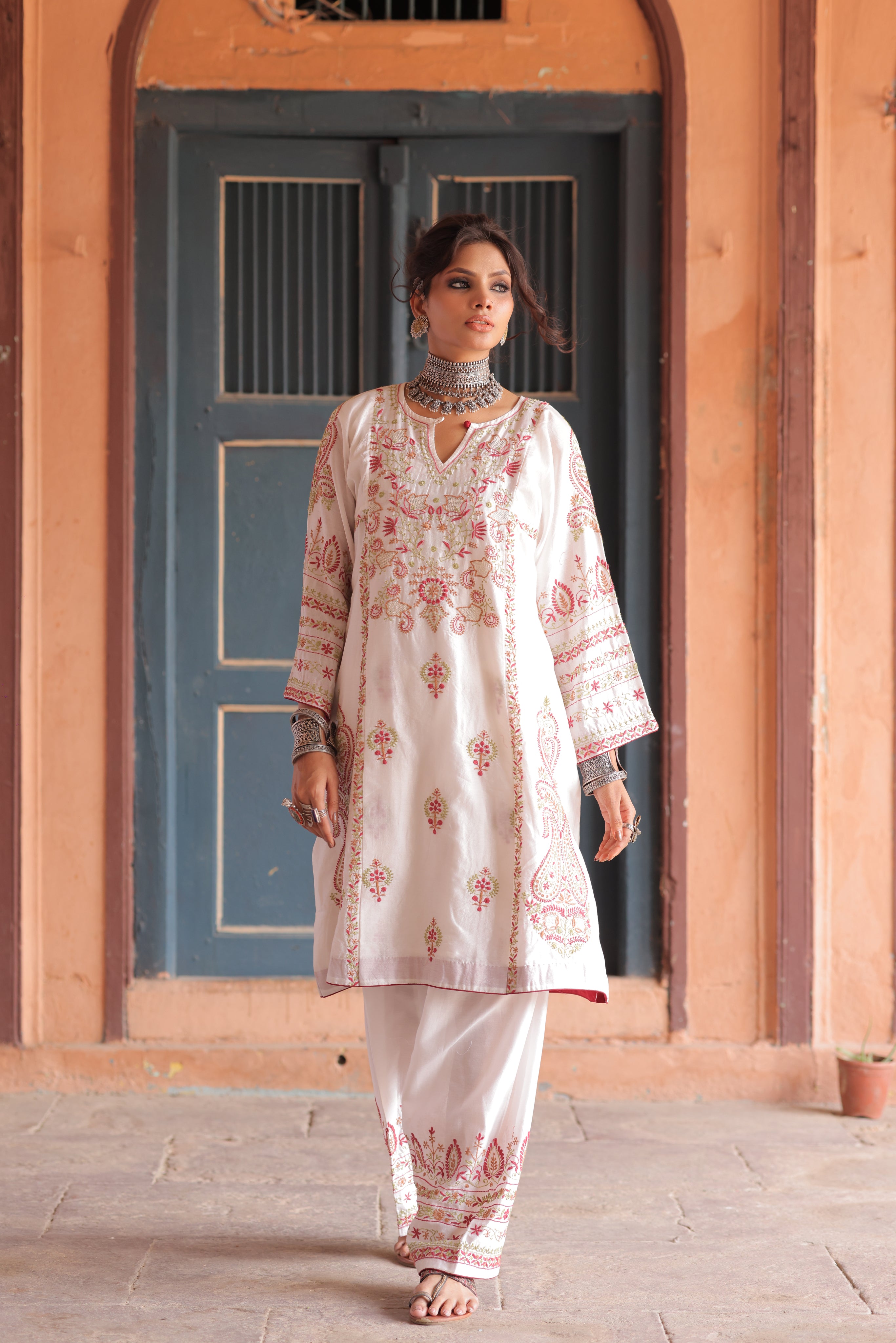Pure Chanderi Silk Chikankari Co-ord Set