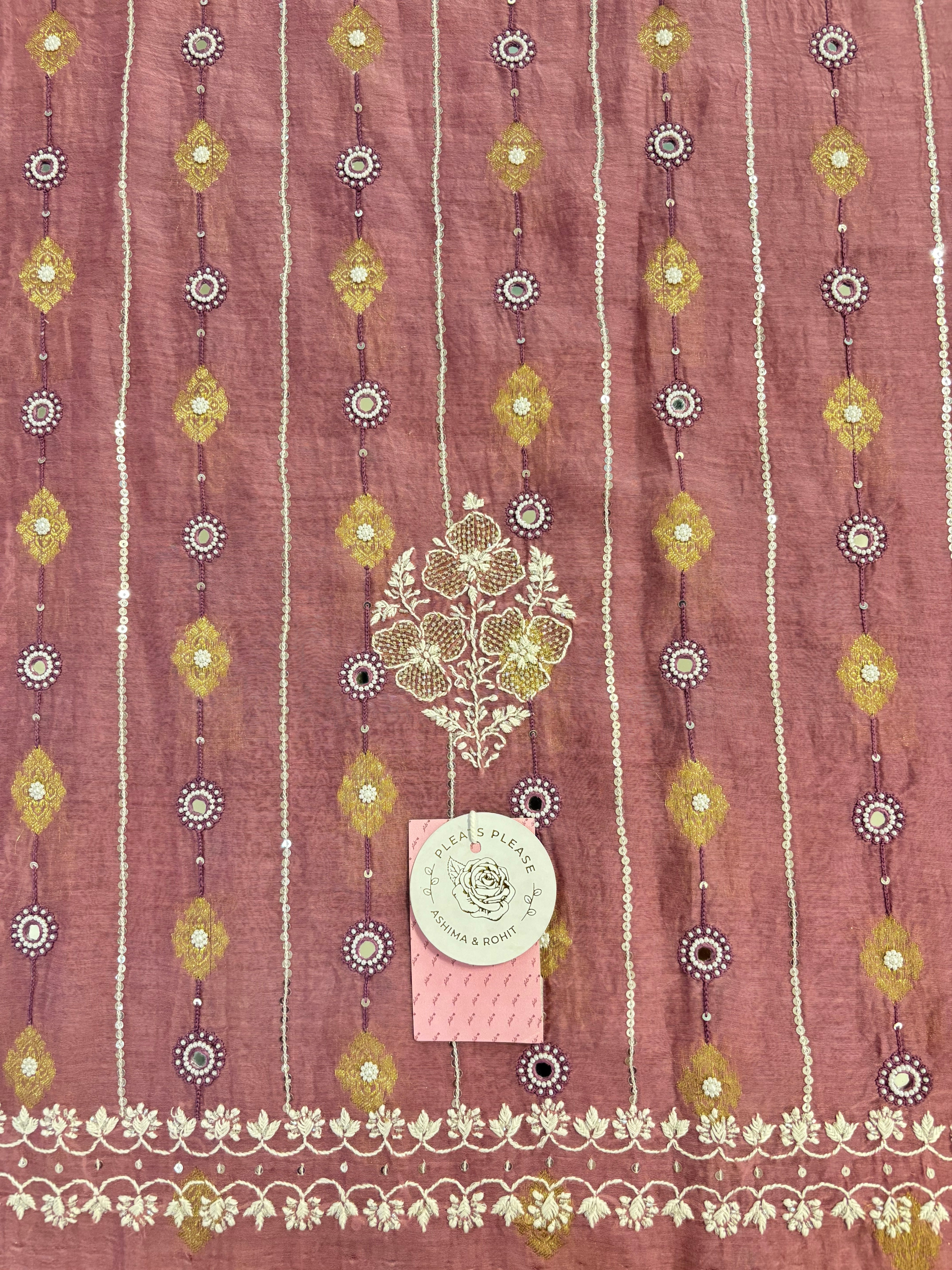 Mauve Plum Chanderi Banarasi Silk Chikankari Kurta & Dupatta