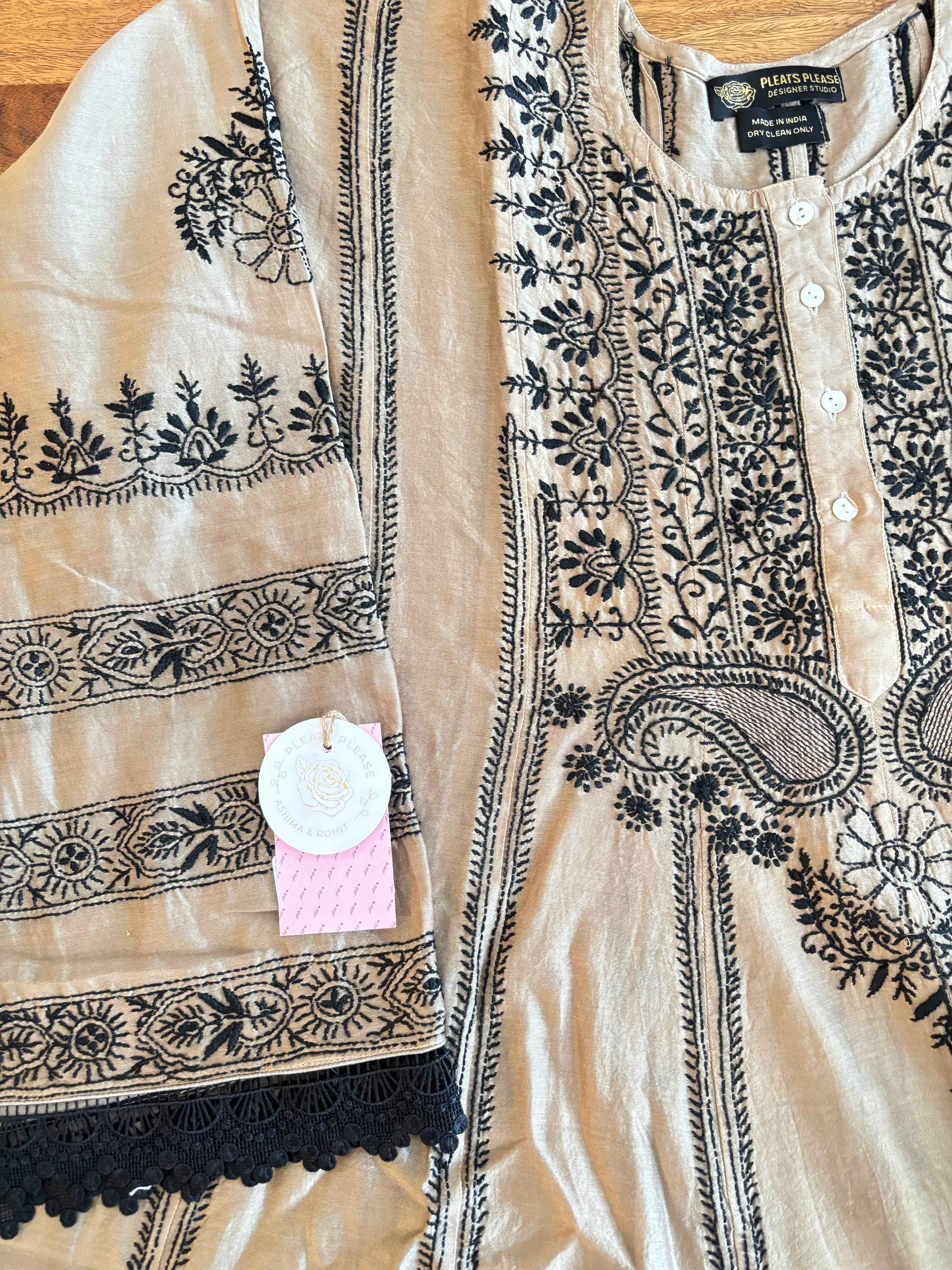 Brown Chanderi Chikankari Anarkali & Dupatta