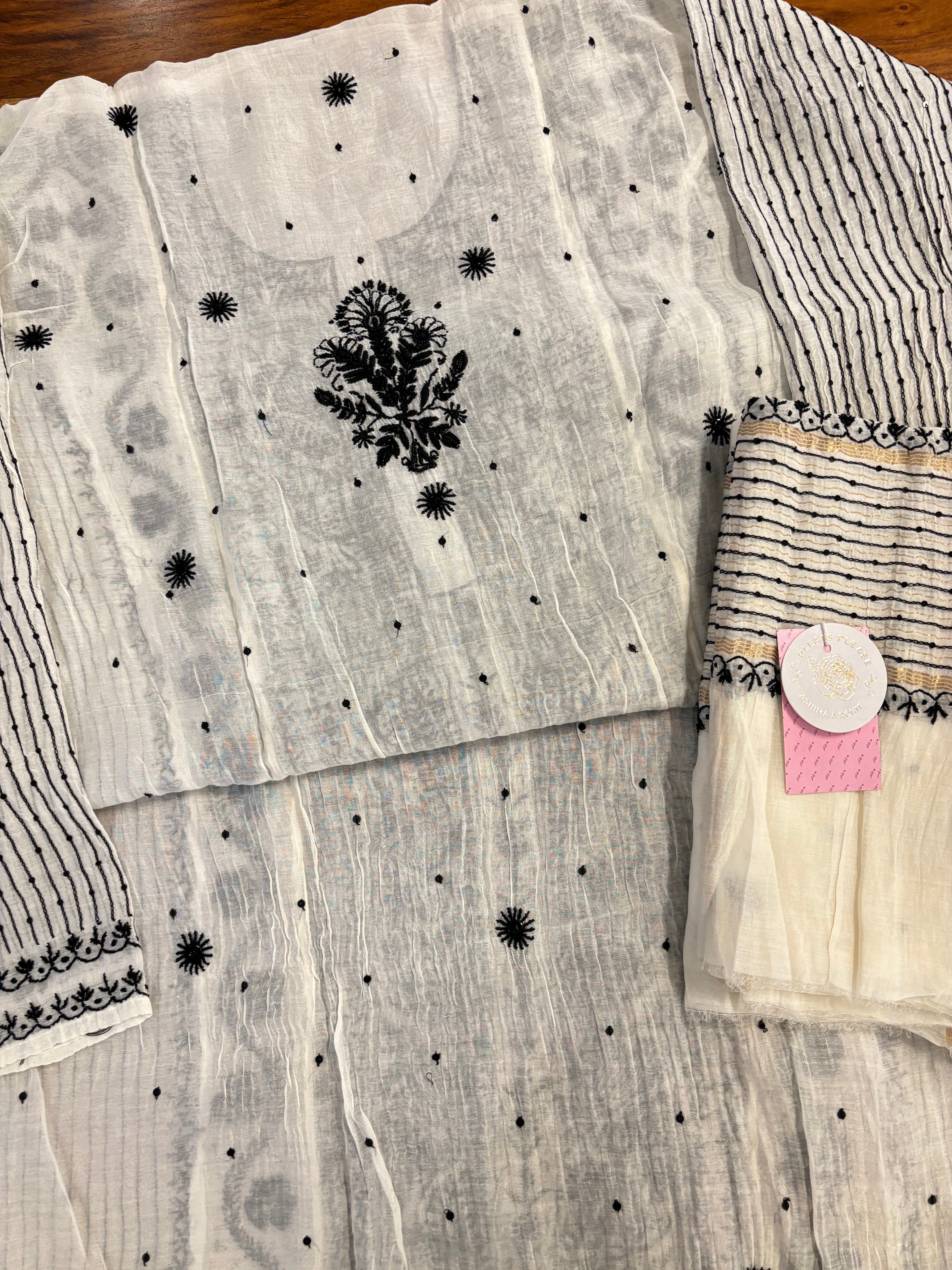 Dyeable Chanderi Mul Chikankari Kurta & Dupatta