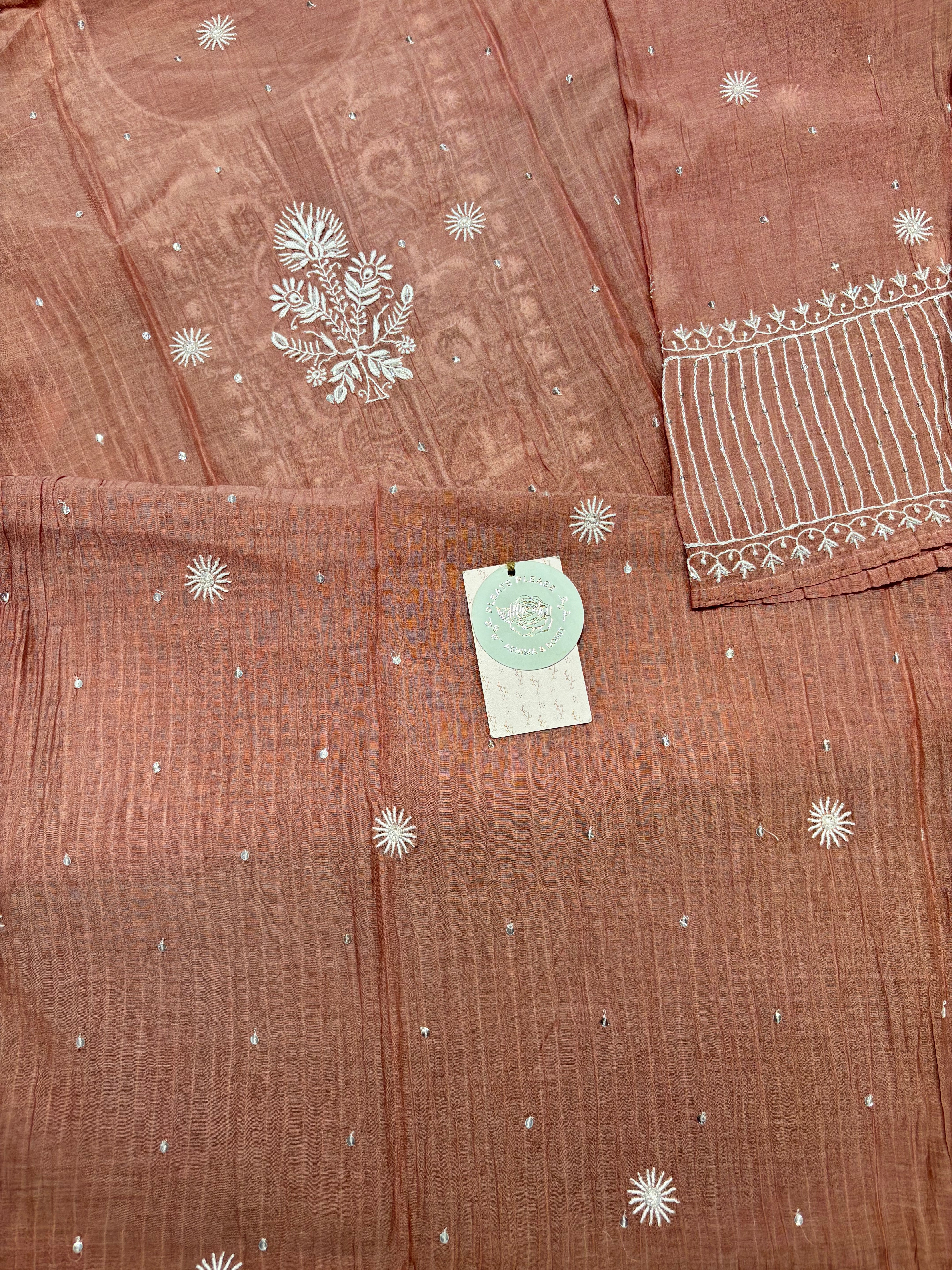 Brown chanderi Mul Chikankari kurta and Dupatta Set