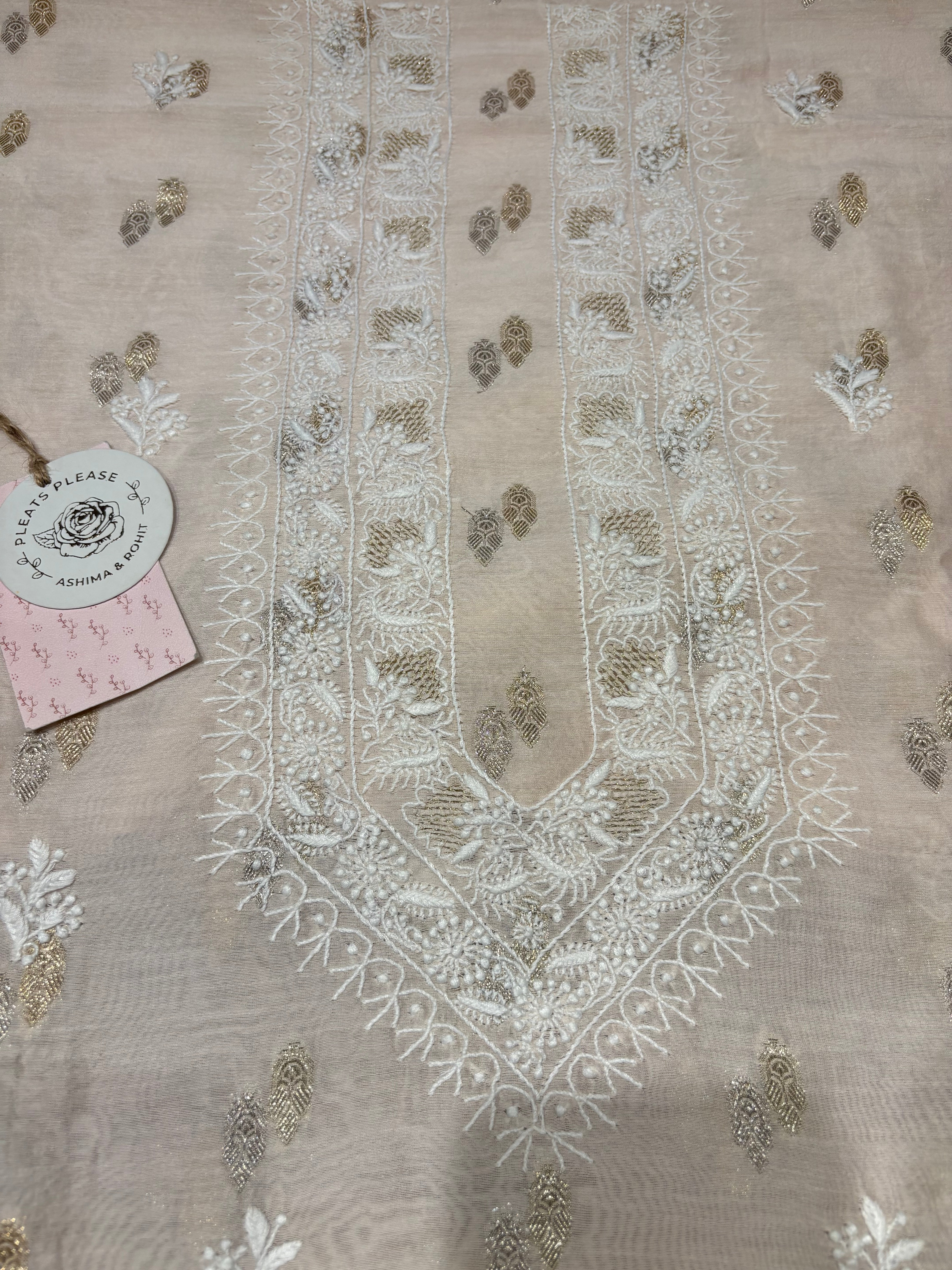 Nude Pink Chanderi Silk Chikankari Men’s Kurta Fabric