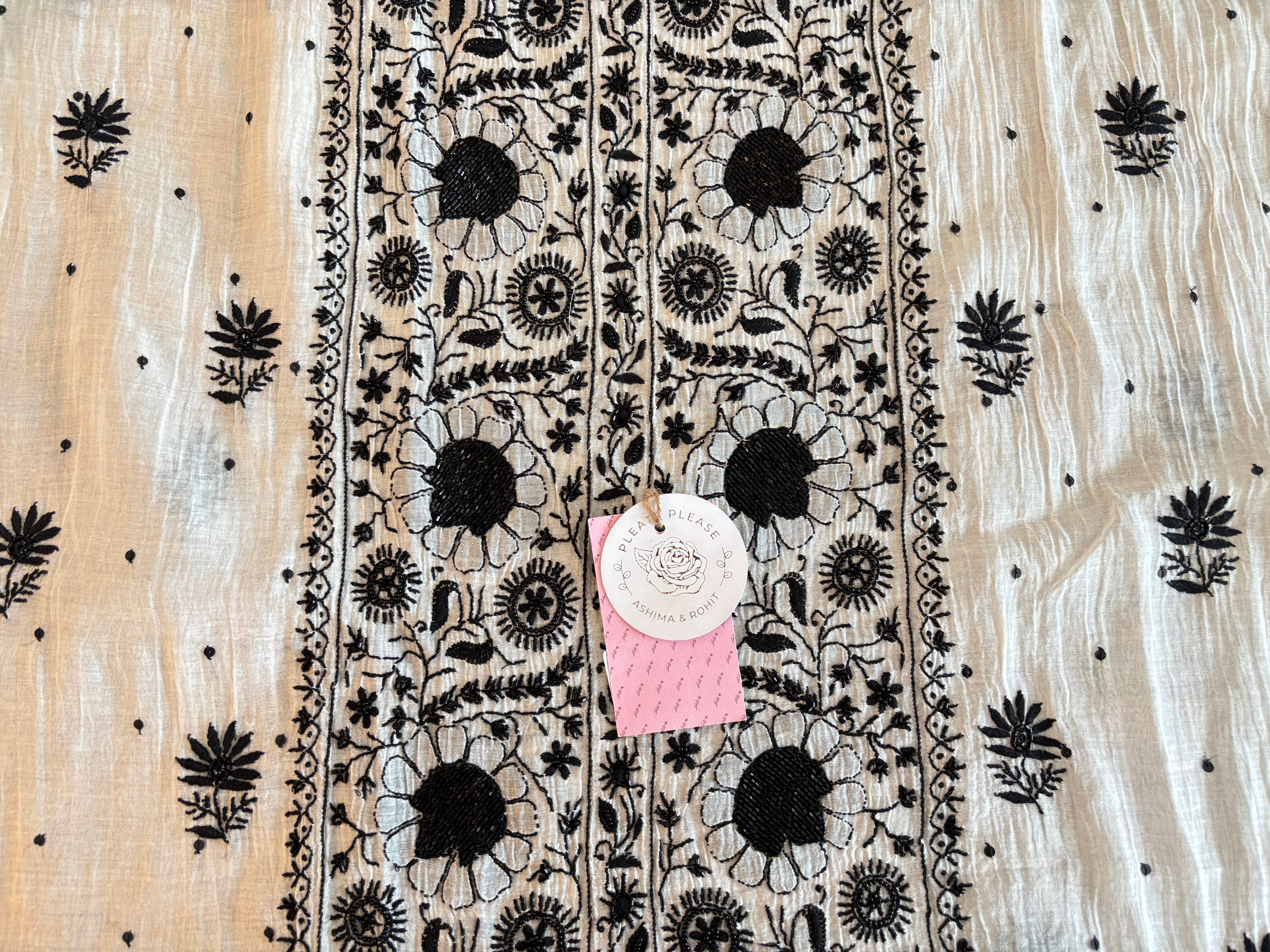 Dyeable Black & White Chanderi Chikankari Kurta & Dupatta