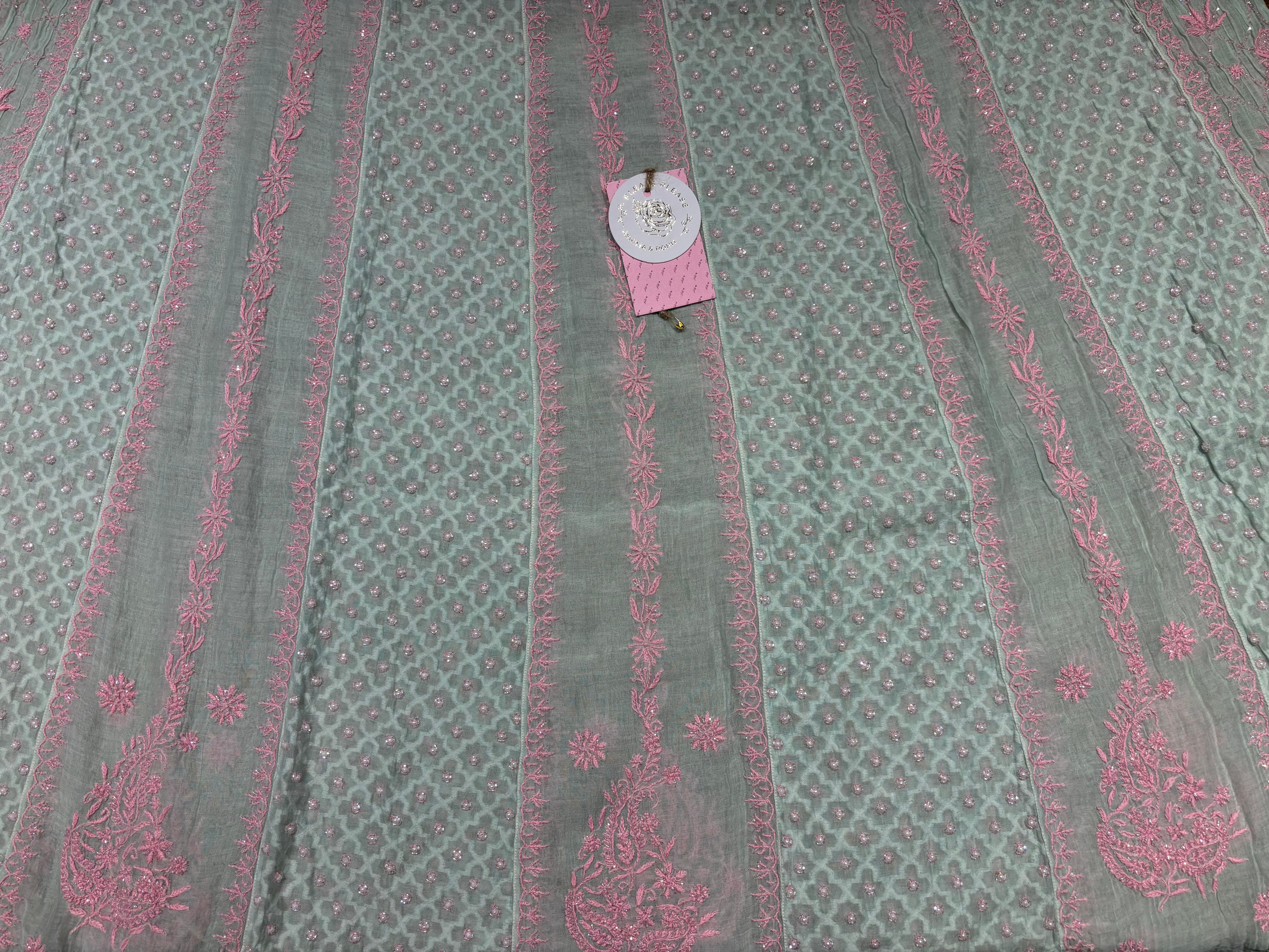 Mint Green Chanderi Mul Chikankari Anarkali & Dupatta Set