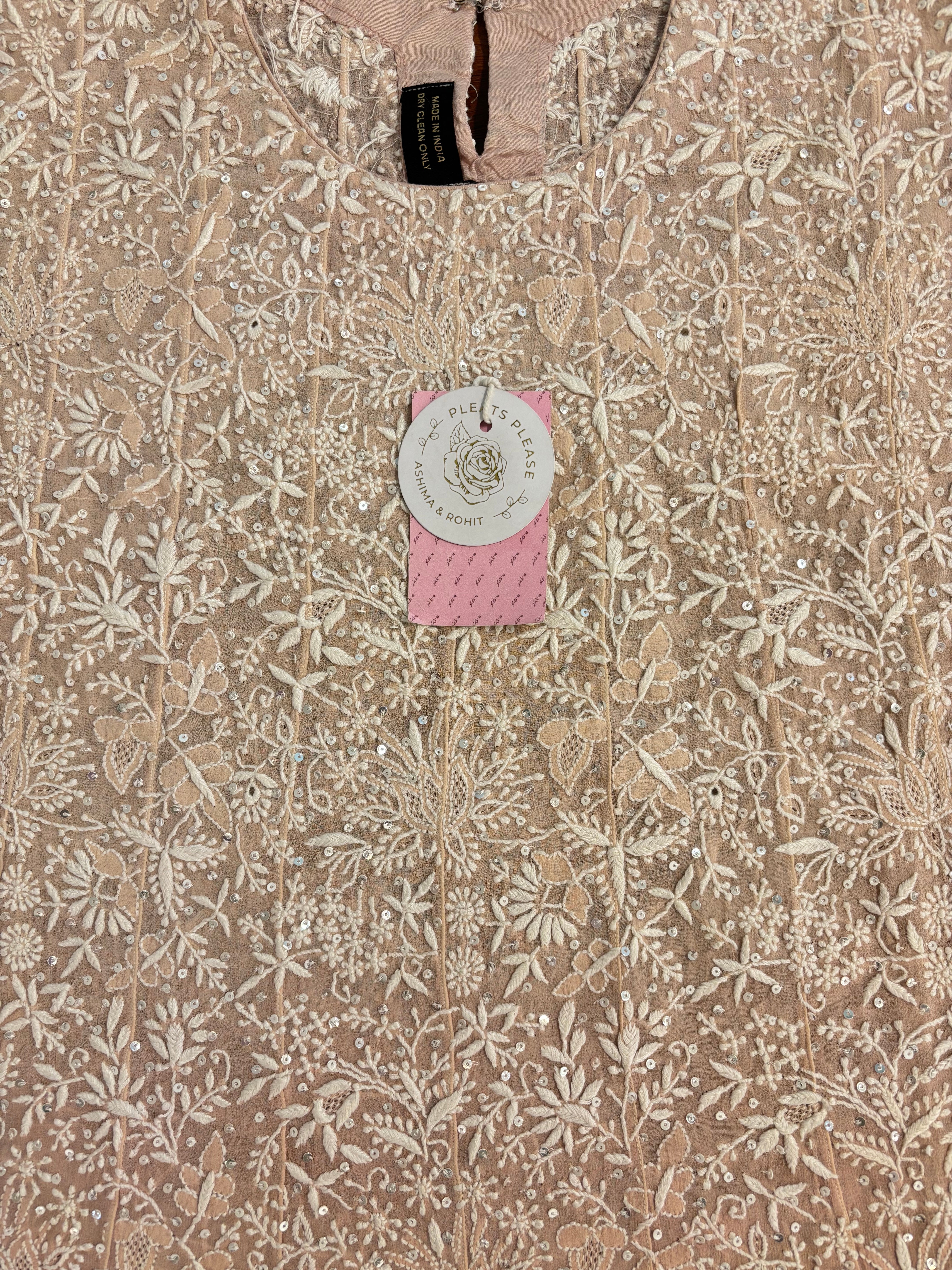 Old Rose Ombre Pure & Premium Georgette Chikankari A-line Anarkali