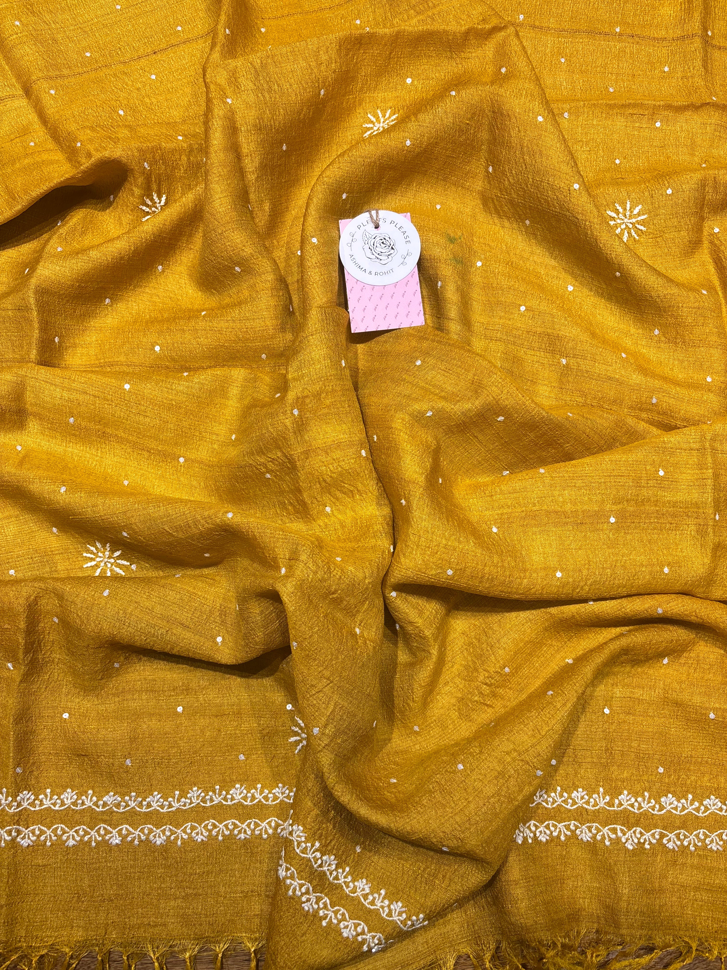 Mustard pure and premium Tussar Silk Chikankari Kurta and Dupatta Set