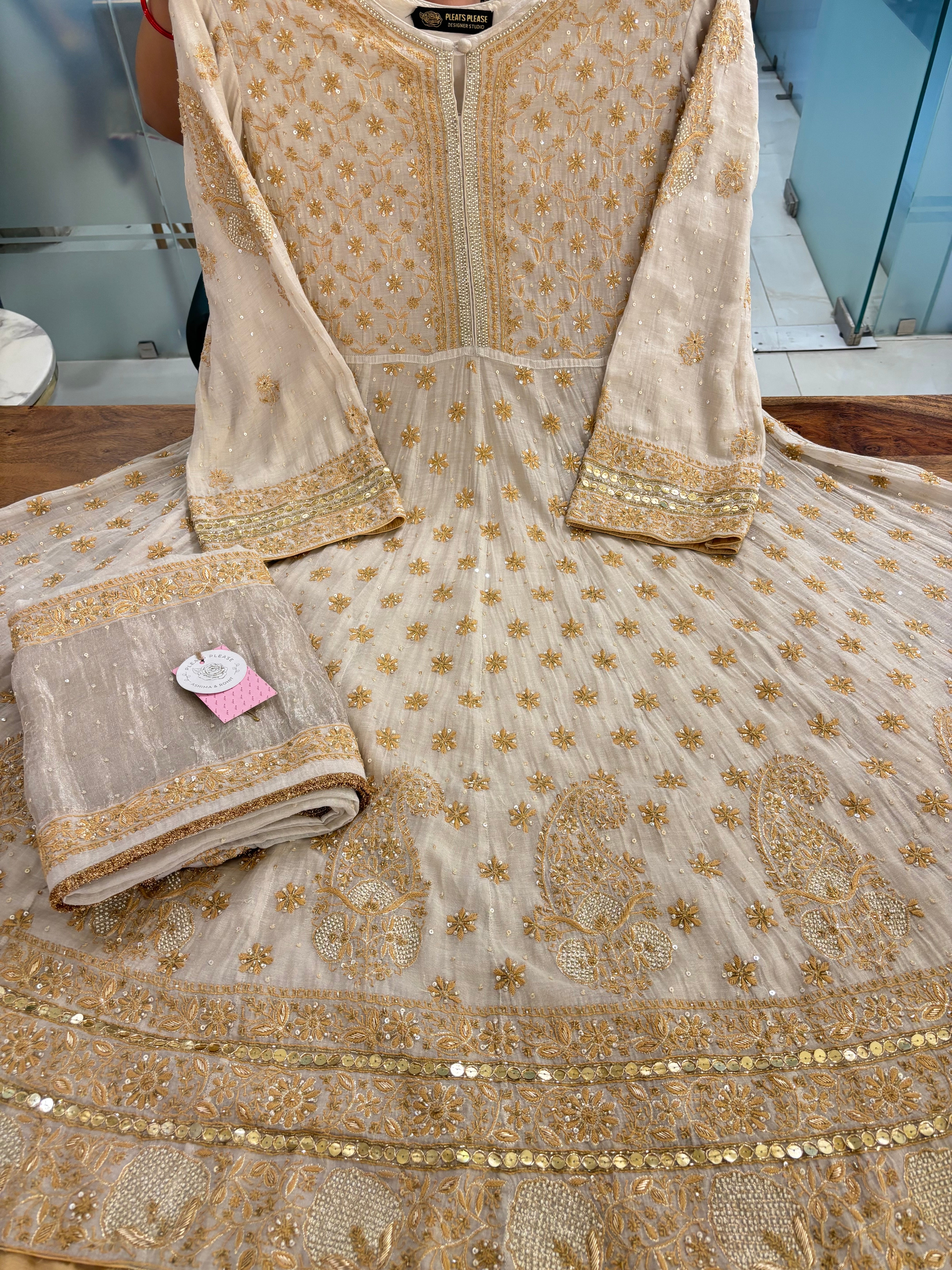 Dyeable Pure & Premium Tissue Chikankari Anarkali & Dupatta