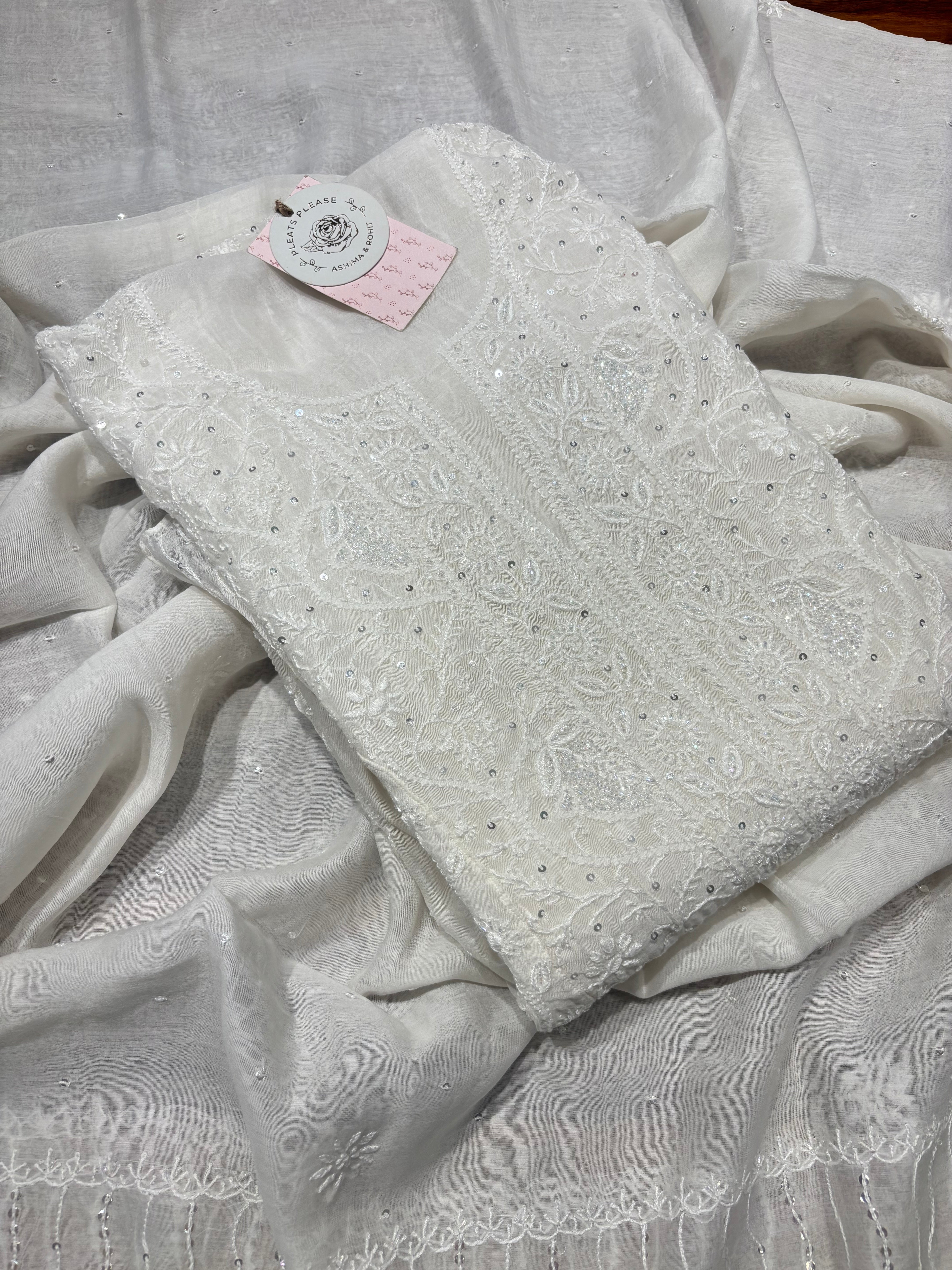 Dyeable Chanderi Mul Chikankari Anarkali and Dupatta set
