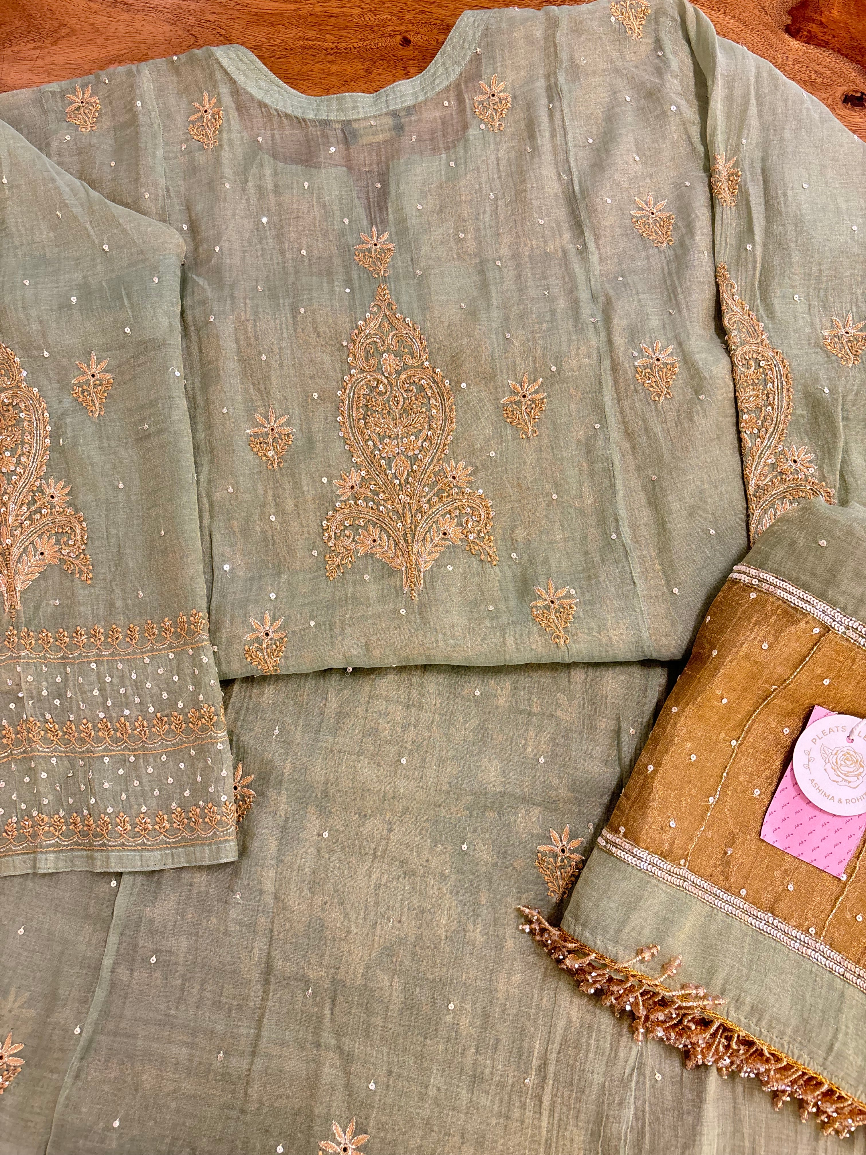 Pistachio Green Pure & Premium Tissue Chikankari Kurta & Dupatta