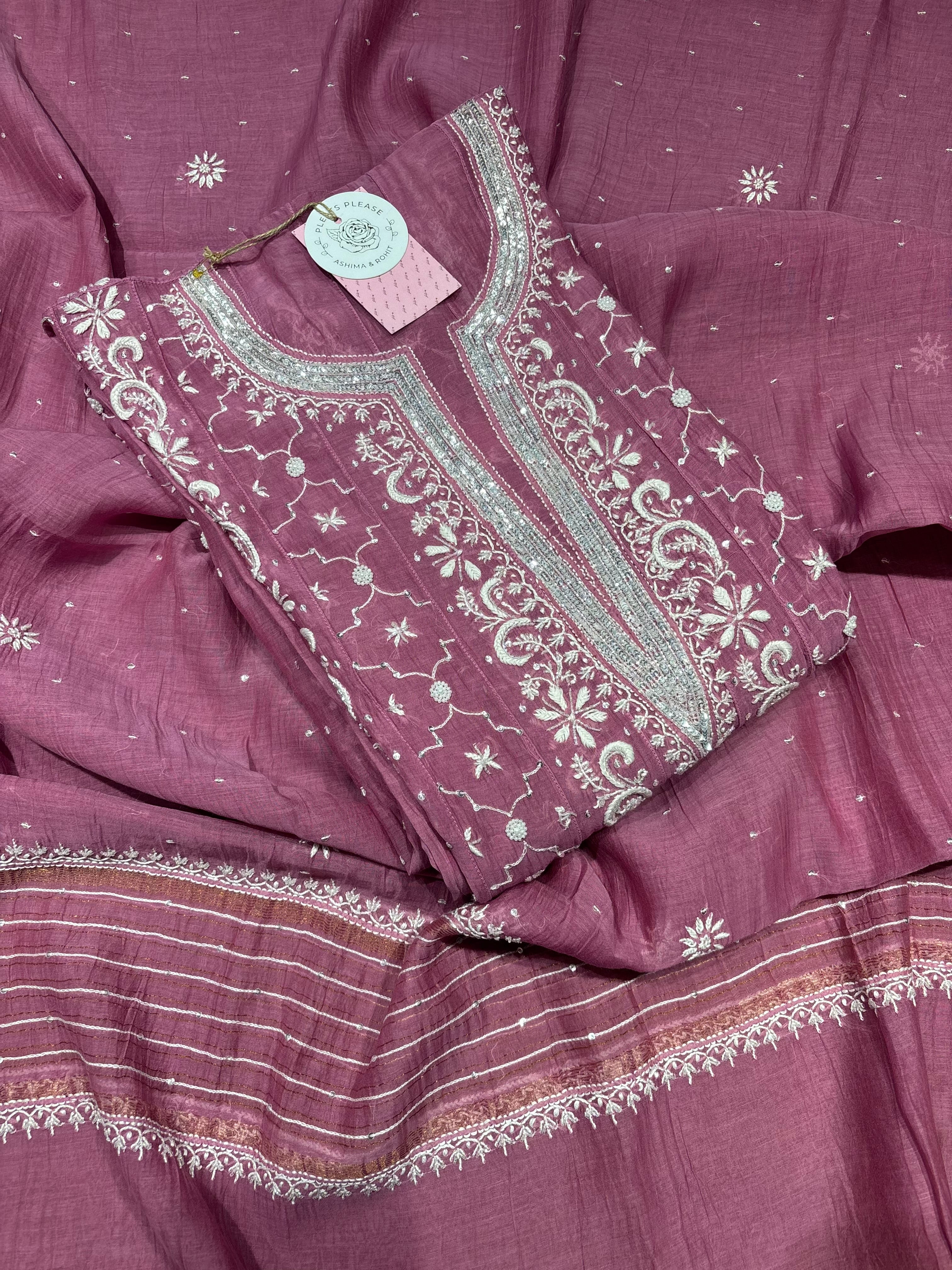Rouge Pink Chanderi Mul Chikankari Anarkali & Dupatta Set