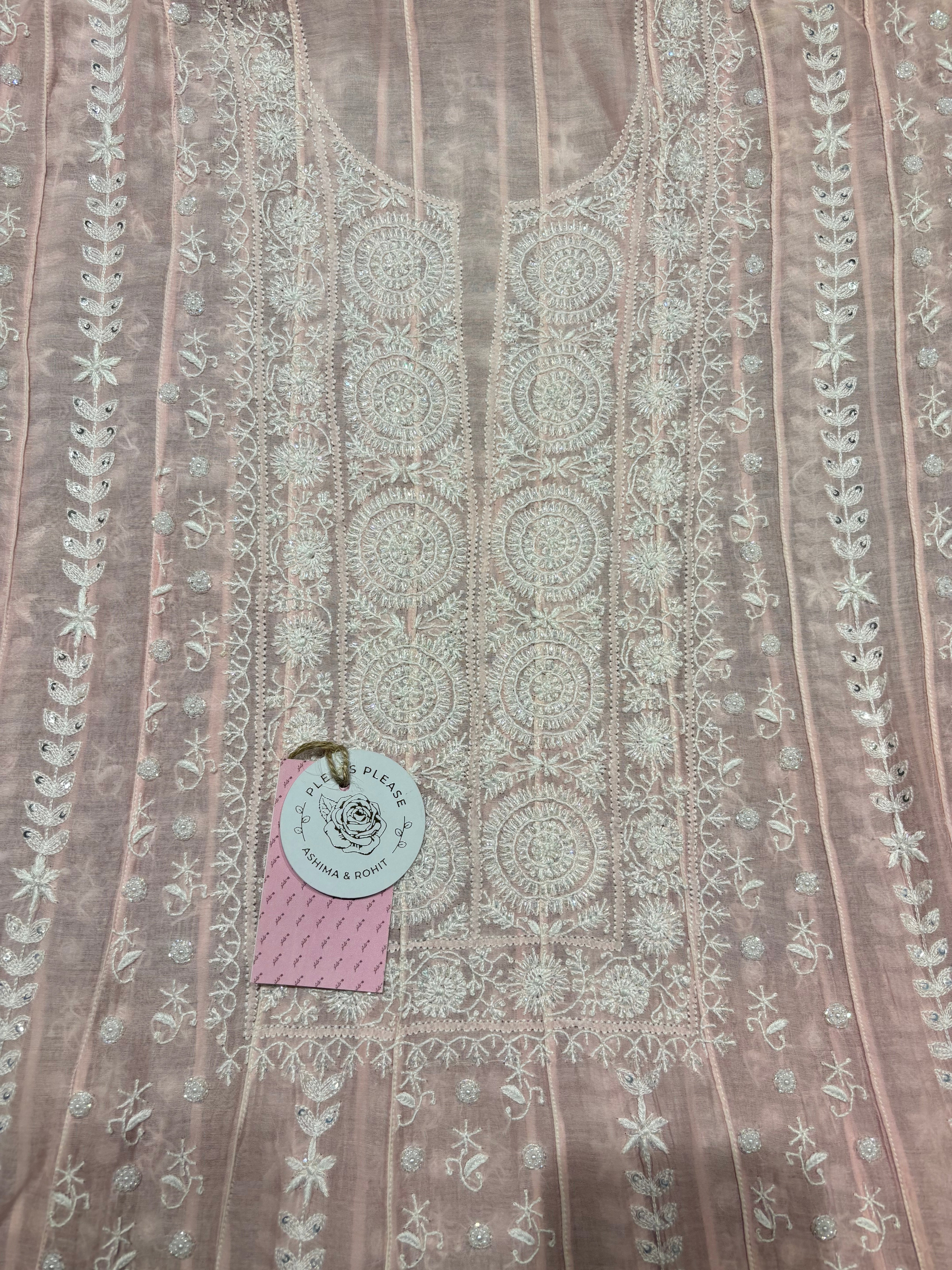 Pink Chanderi mul Chikankari Anarkali And Dupatta set