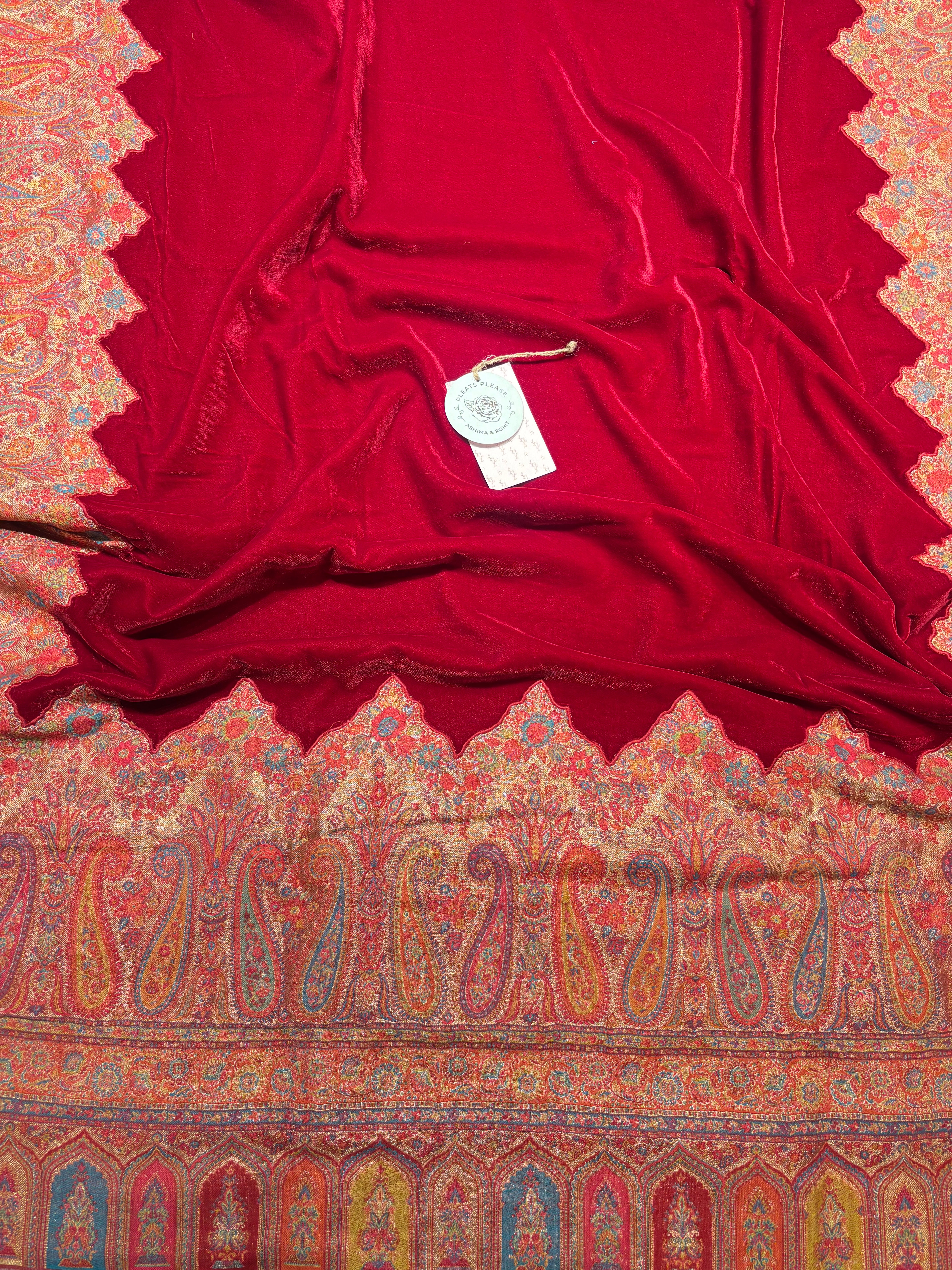 Red Pure & Premium Velvet Shawl With Kaani Weave