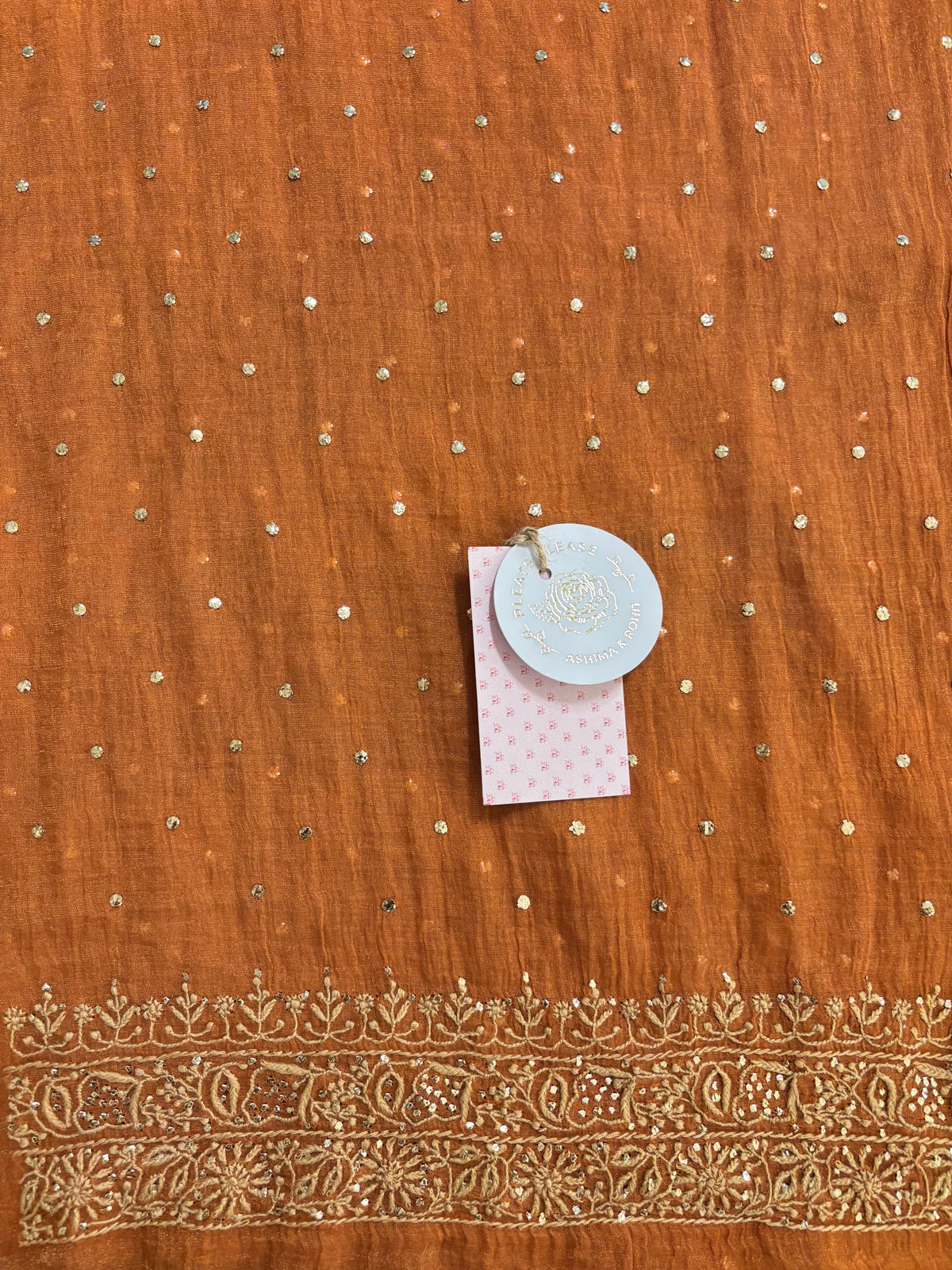 Burnt Orange Pure & Premium Tissue Chikankari Mukaish Kurta & Dupatta