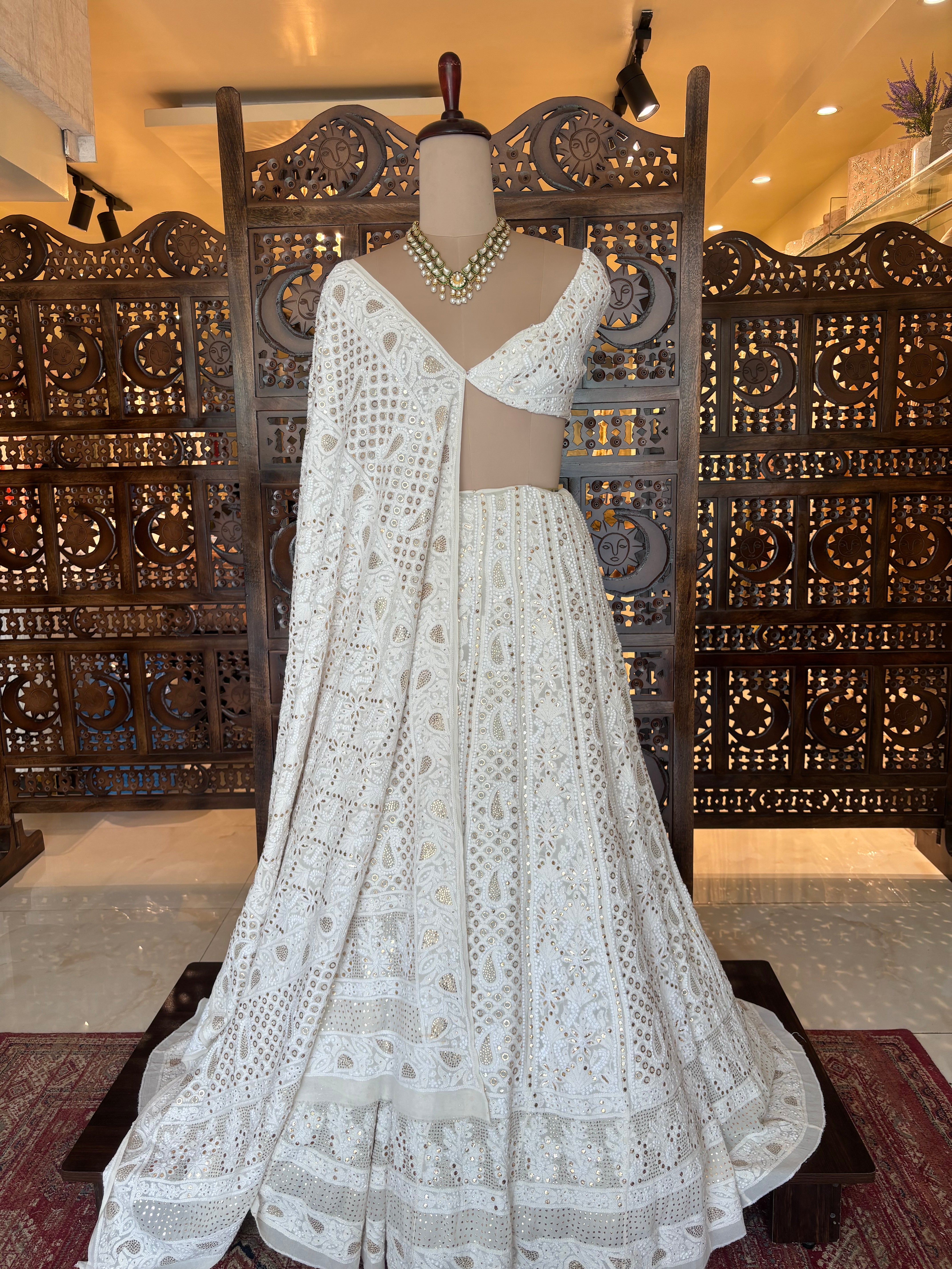 Dyeable Pure & Premium Georgette Chikankari Mukaish Lehenga