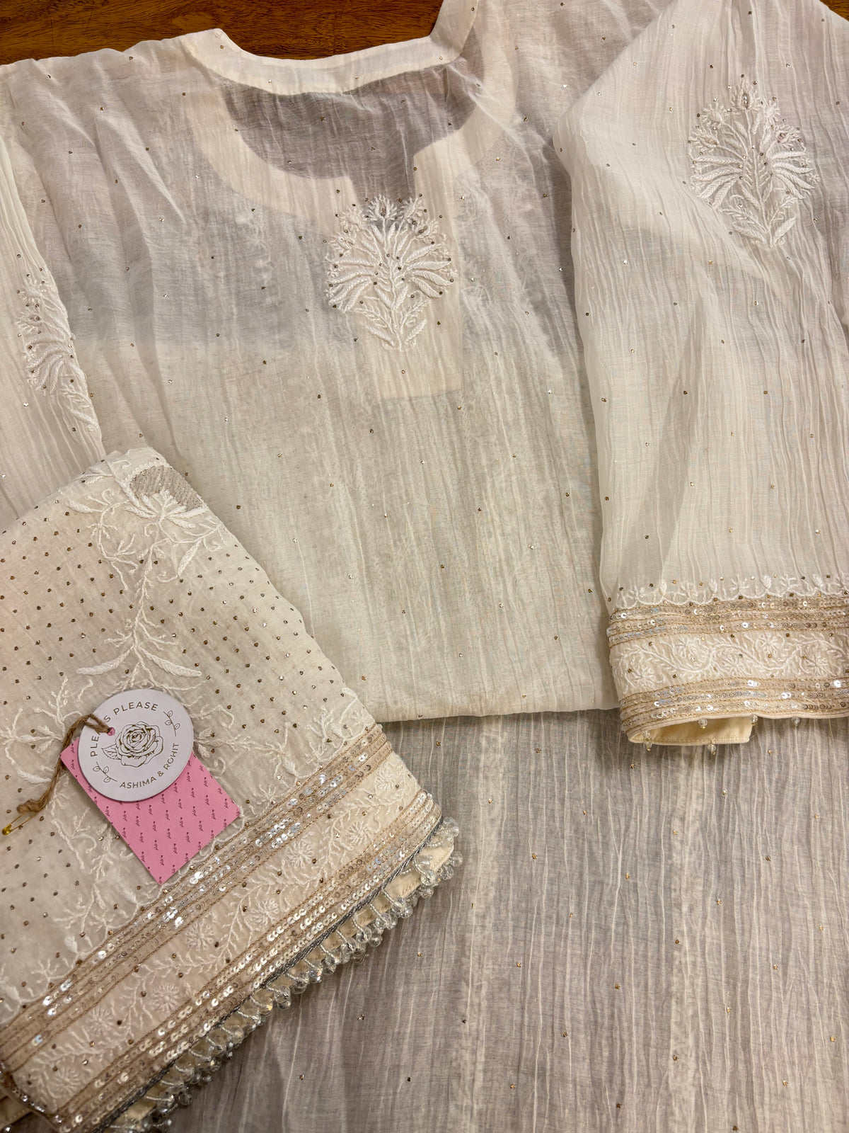 Dyeable Chanderi Mul Chikankari Mukaish Kurta & Dupatta