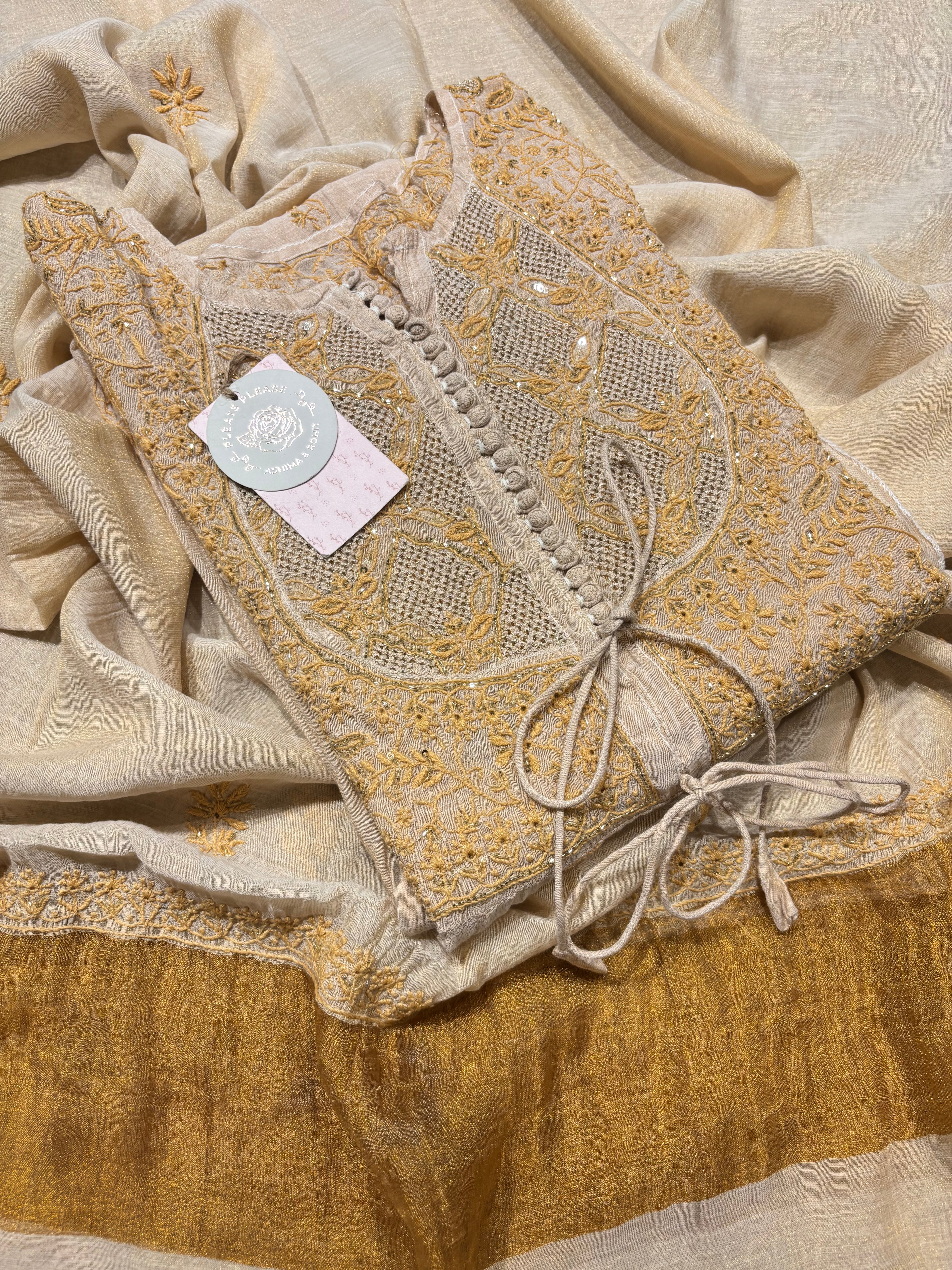 Dyeable Pure & Premium Tissue Chikankari Anarkali & Dupatta Set