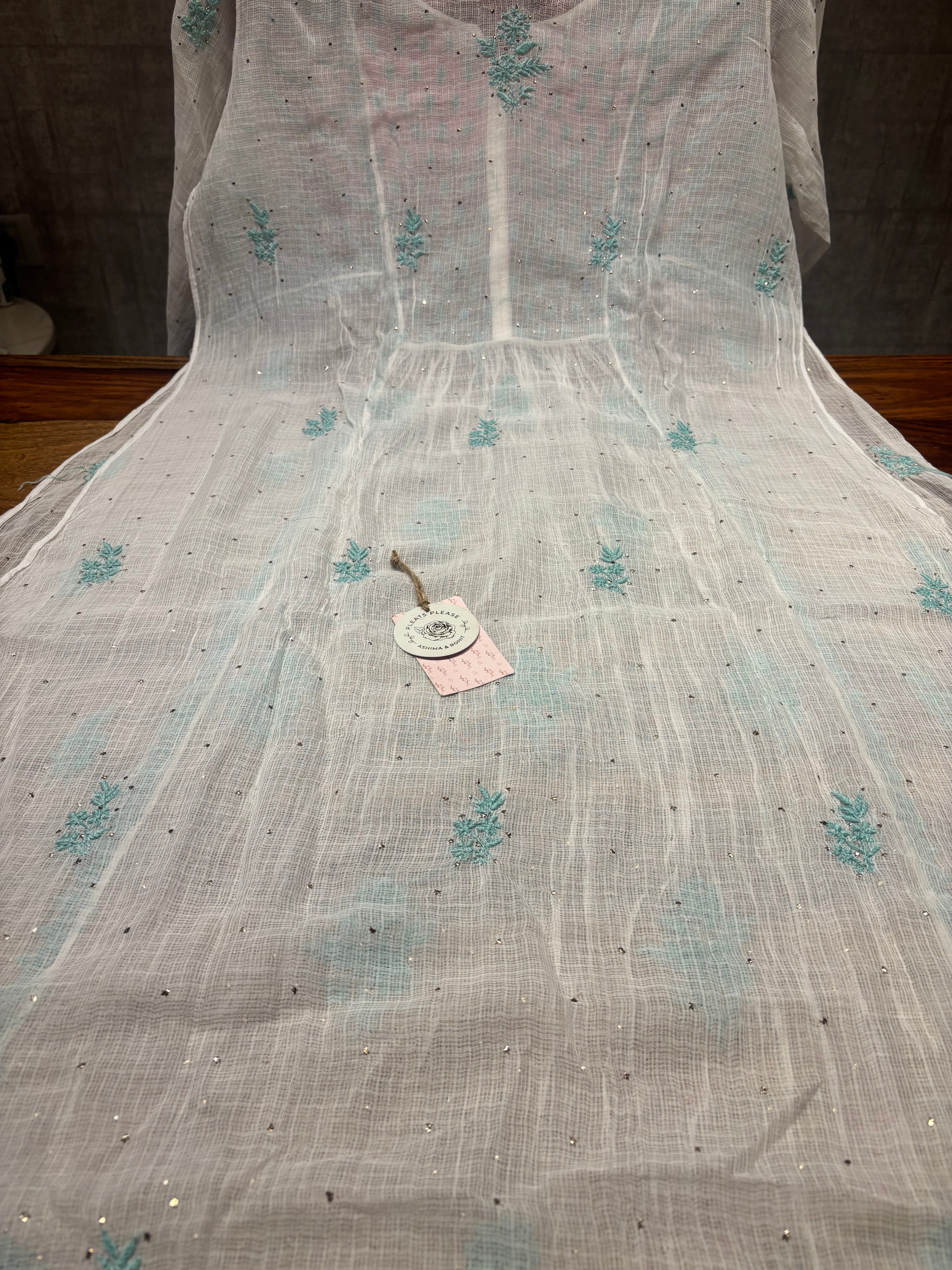 Dyeable Kota Doria Chikankari Kurta And Dupatta Set
