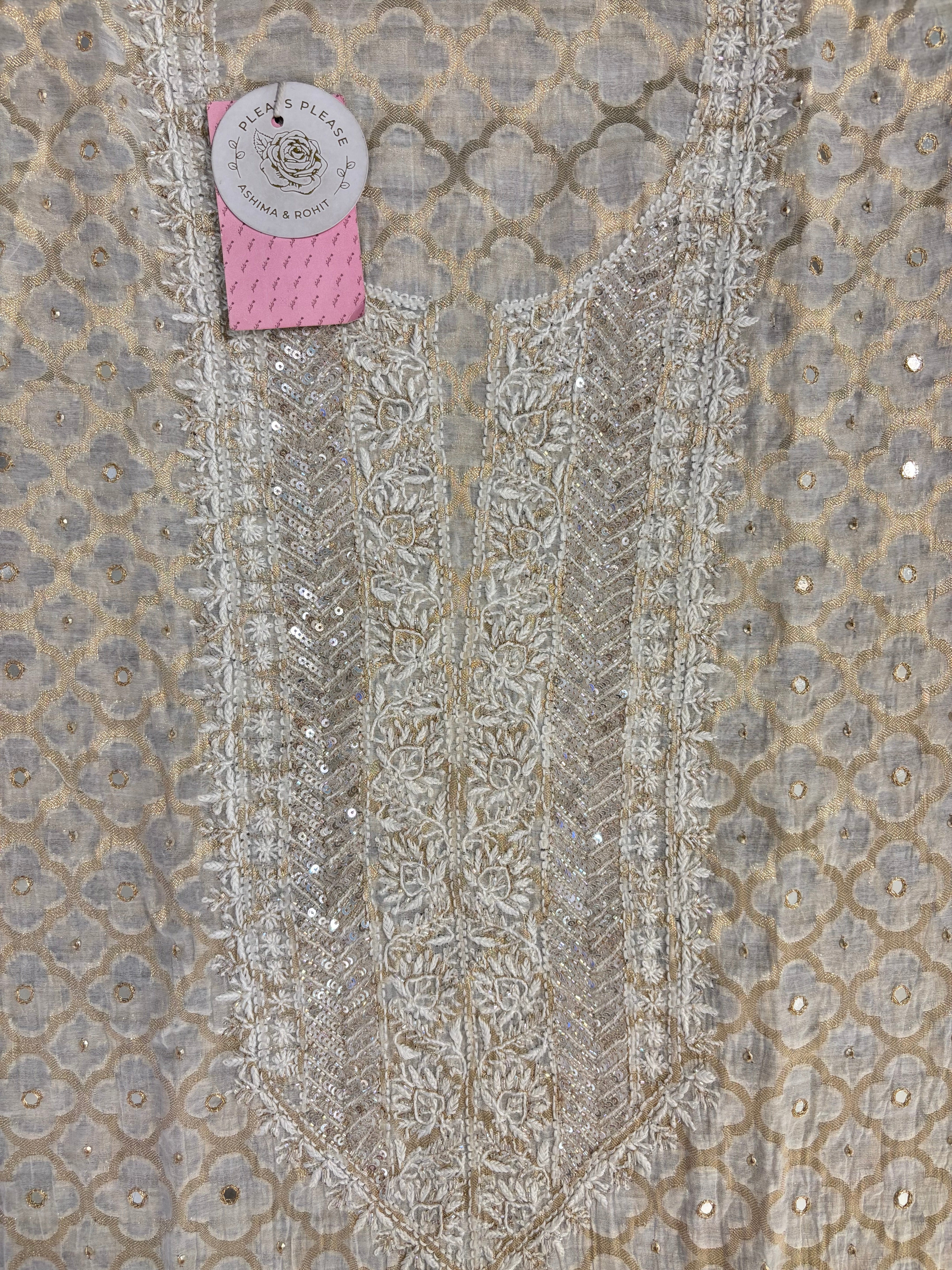 Dyeable Pure Chanderi Mul Chikankari Kurta & Dupatta