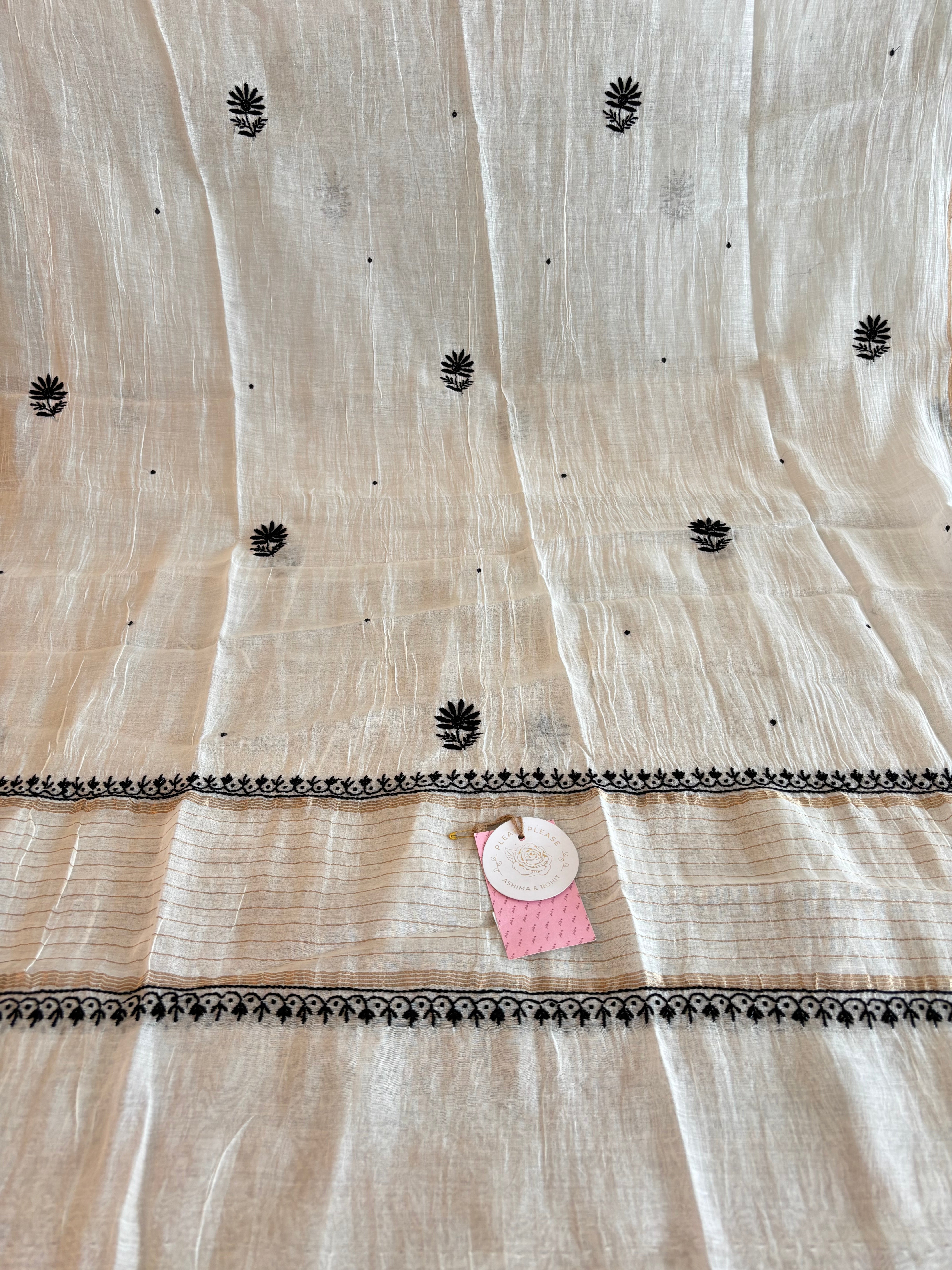 Dyeable Black & White Chanderi Chikankari Kurta & Dupatta