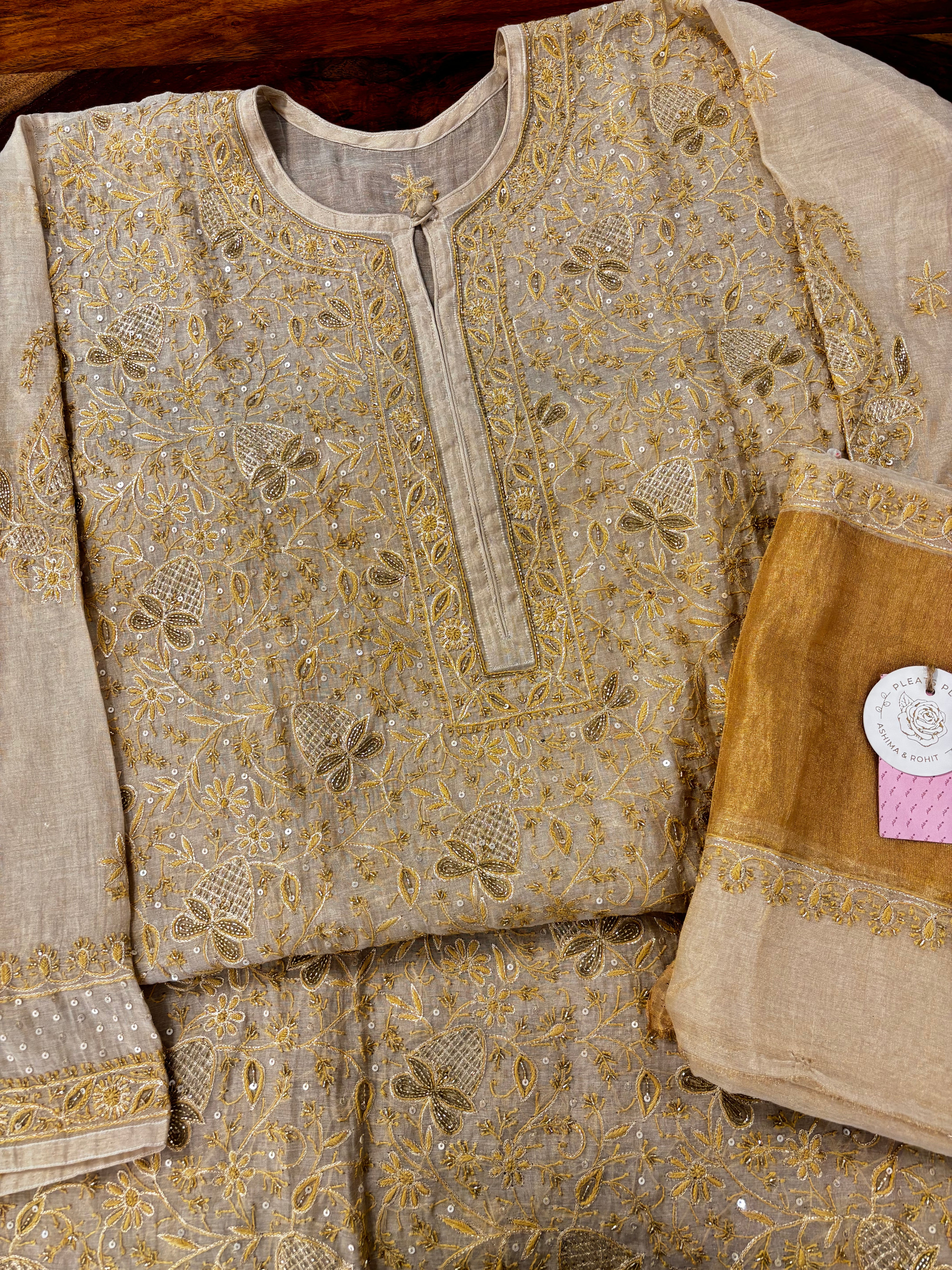 Dyeable Pure & Premium Tissue Heavy Jaal Chikankari Kurta & Dupatta