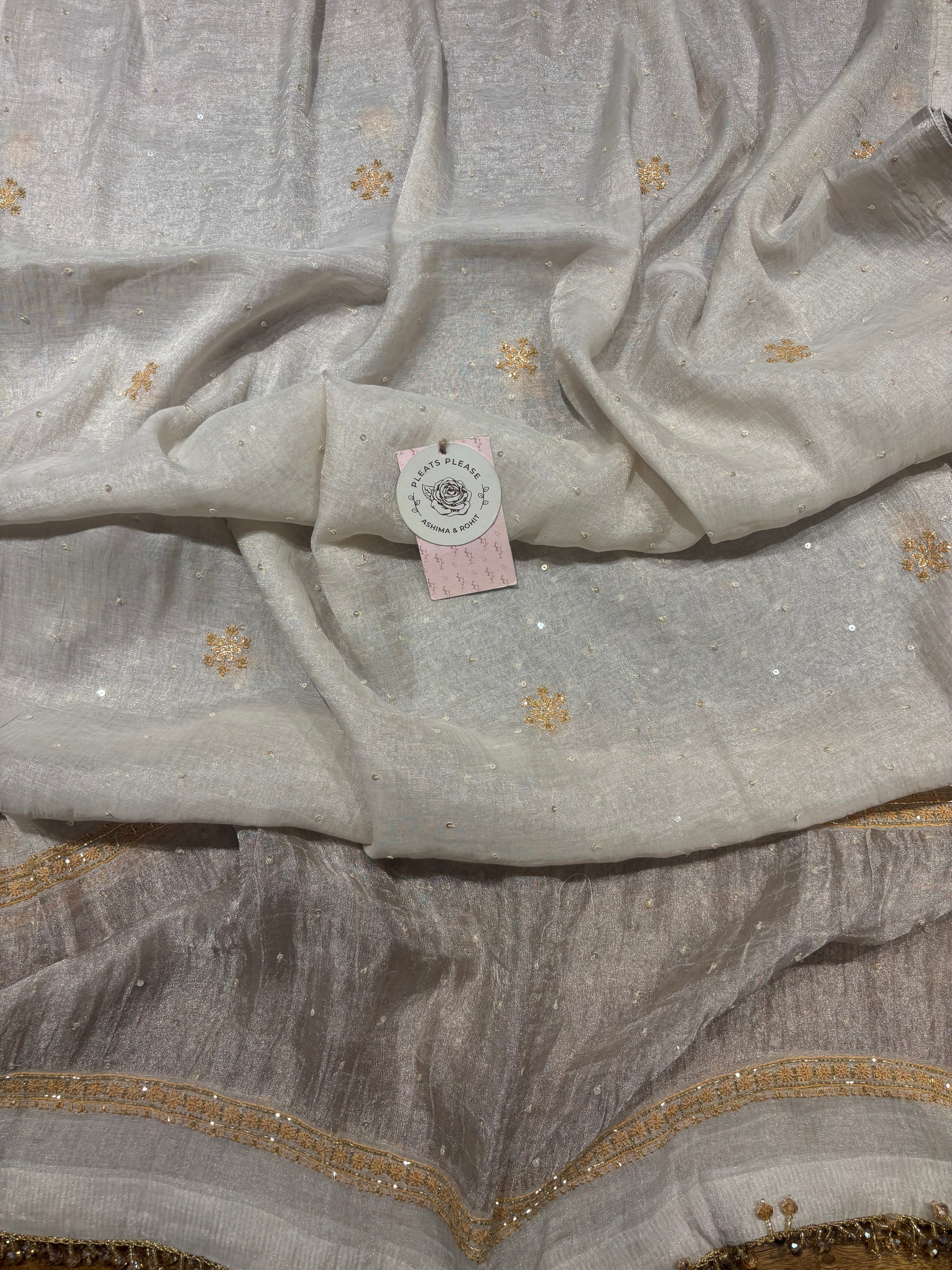 Dyeable Pure & Premium Silver Tissue Chikankari A- Line Anarkali & Dupatta Set