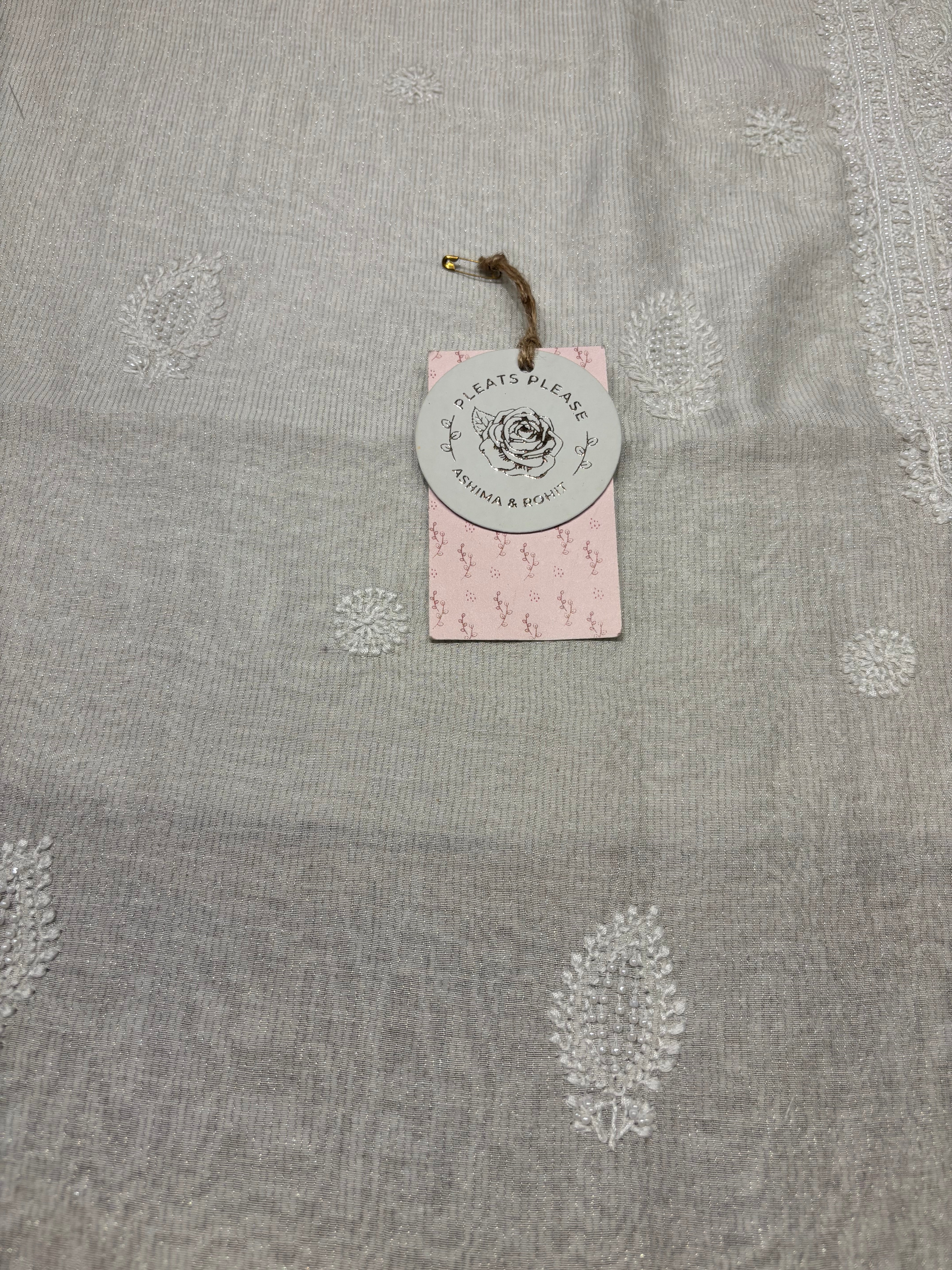 Dyeable Silver Pure And Premium Tissue Chikankari Men’s Kurta Fabric