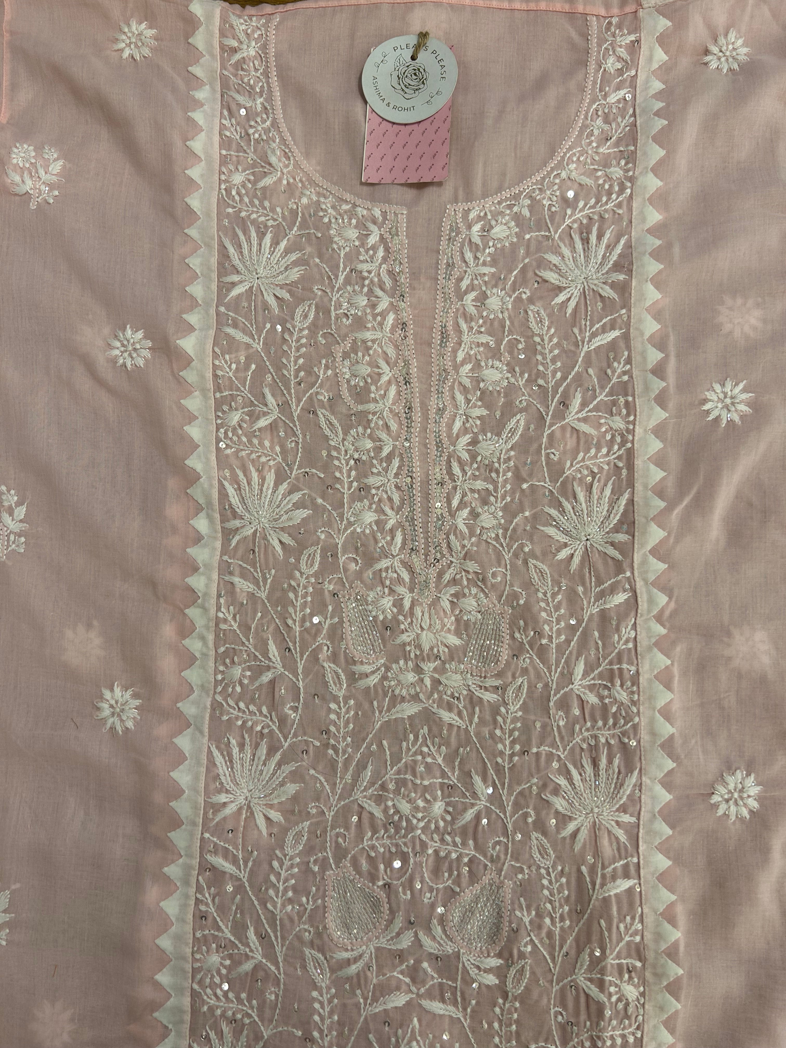 Baby Pink Mulmul  Chikankari Kurta & Dupatta