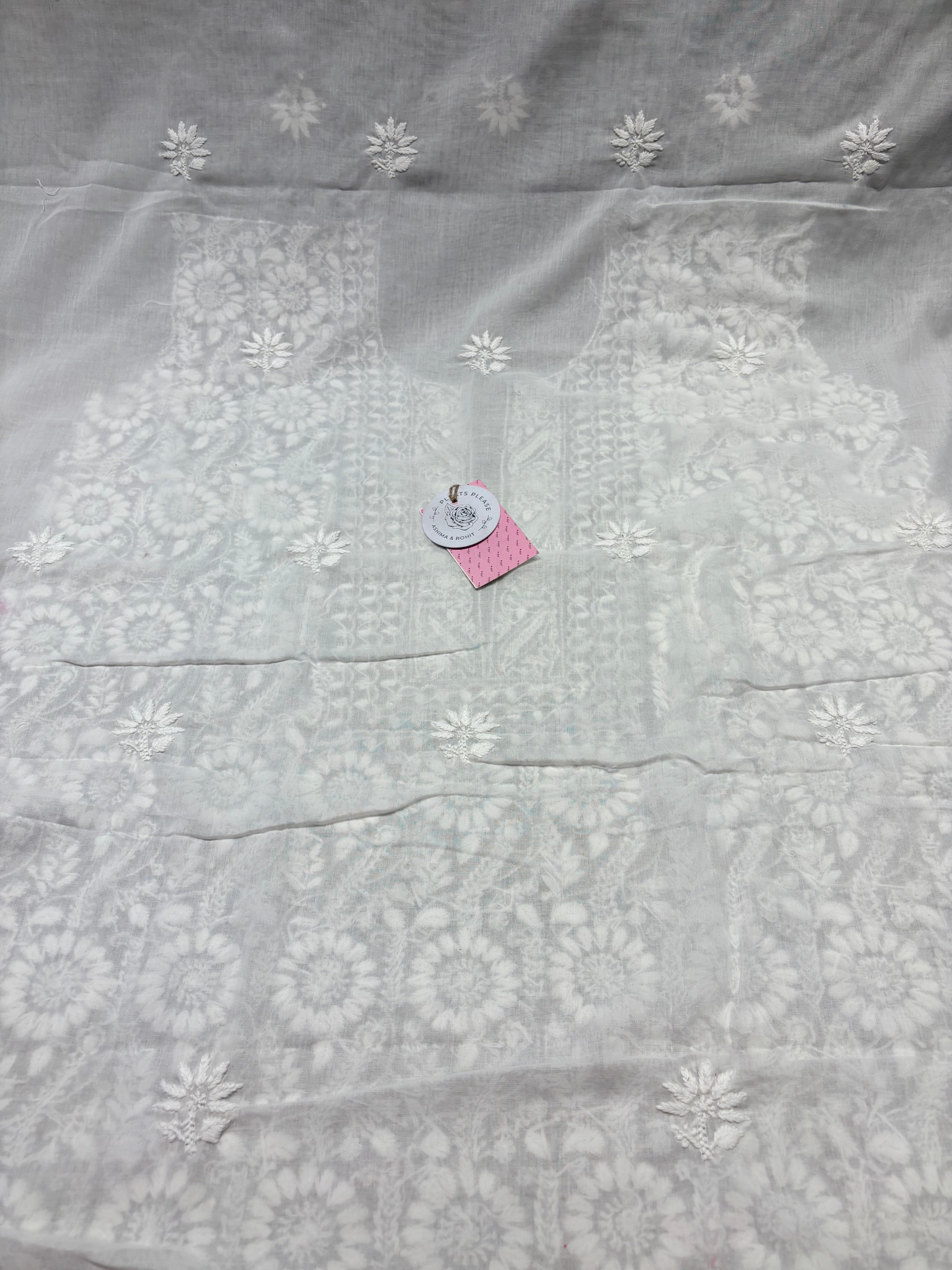 Dyeable Mulmul Chikankari Kurta, Dupatta & Bottom Fabric