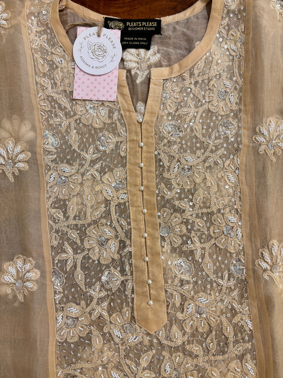 Peach Ombré Pure Organza Chikankari Anarkali,Dupatta With Bottom