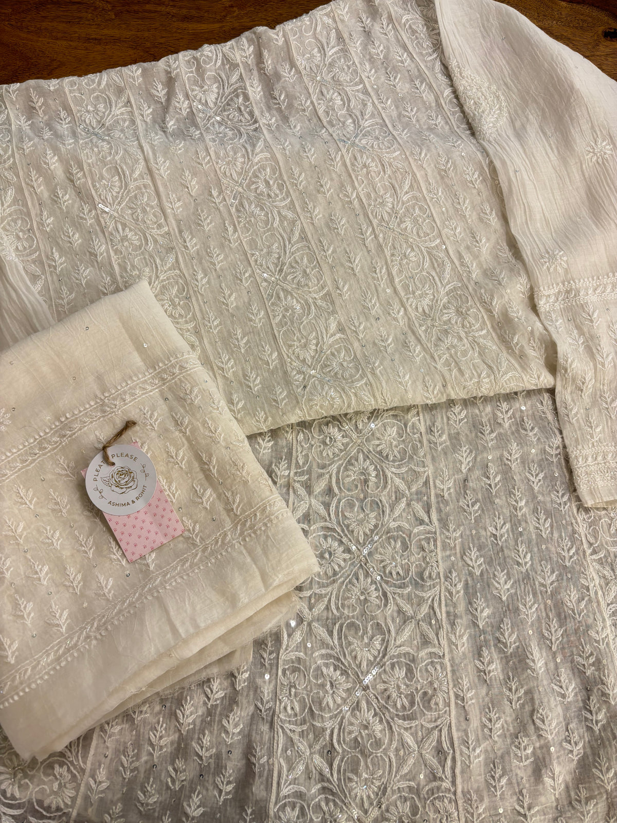 Dyeable Chanderi Mul Chikankari A- Line & Dupatta