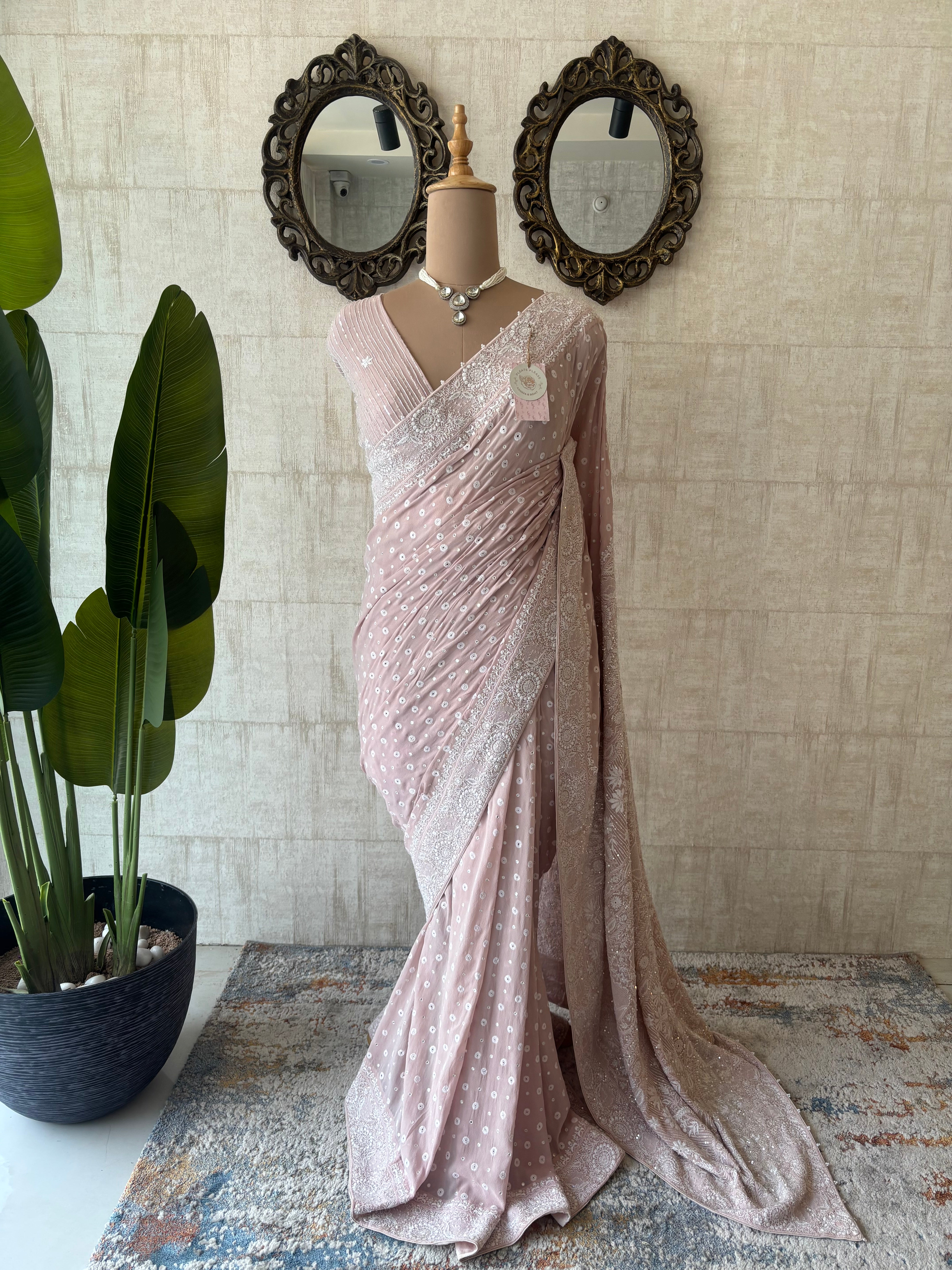 Lilac pure and premium Georgette Saree and Blouse