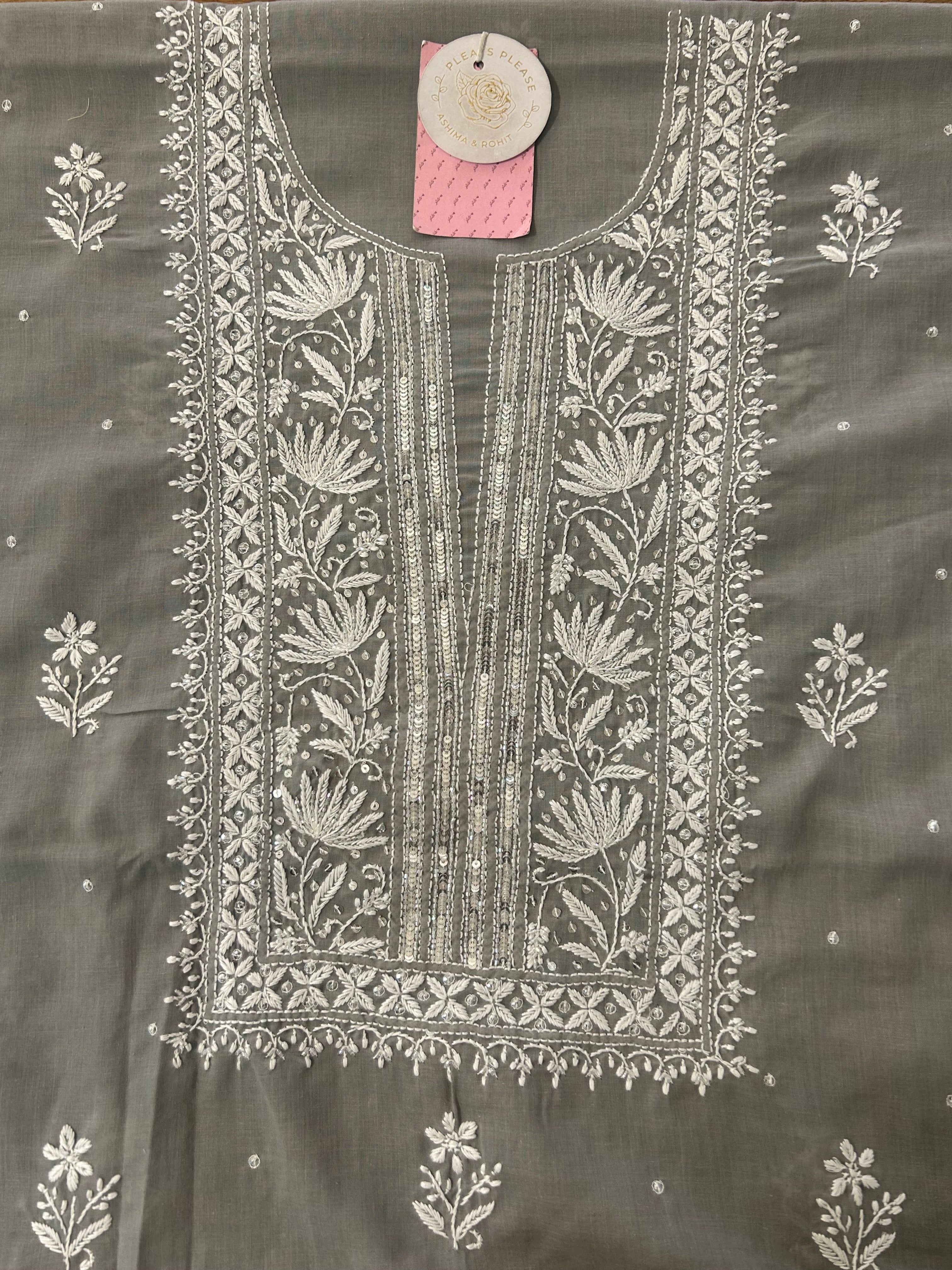 Mauve Taupe Mulmul Chikankari Kurta